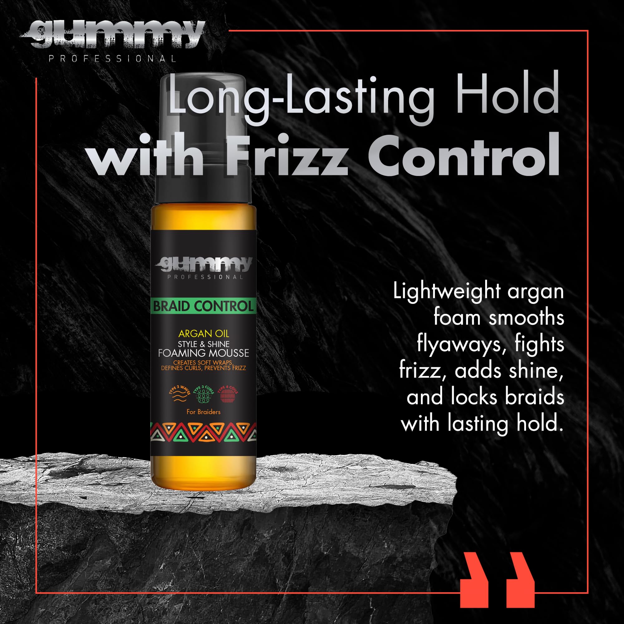 Gummy Braid Control Foaming Mousse - Alcohol-Free Argan Oil for Braids & Curls