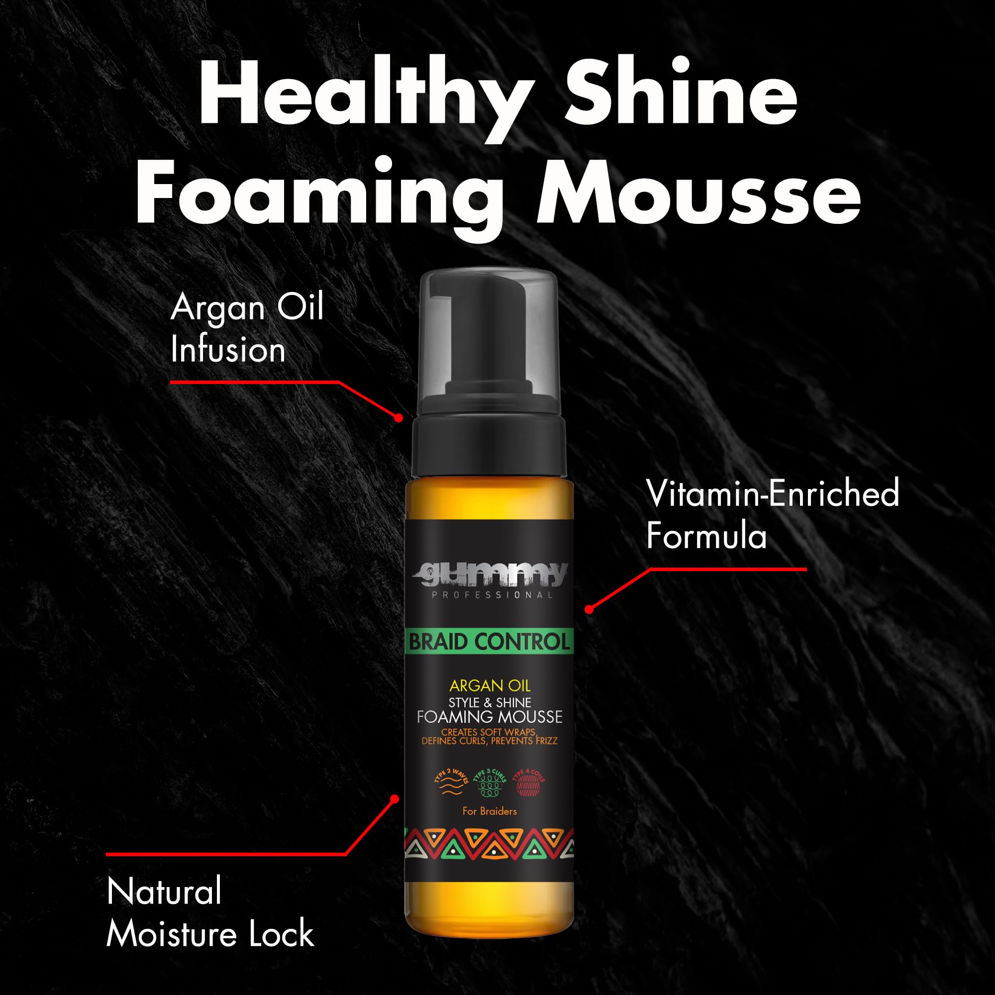 Gummy Braid Control Foaming Mousse - Alcohol-Free Argan Oil for Braids & Curls