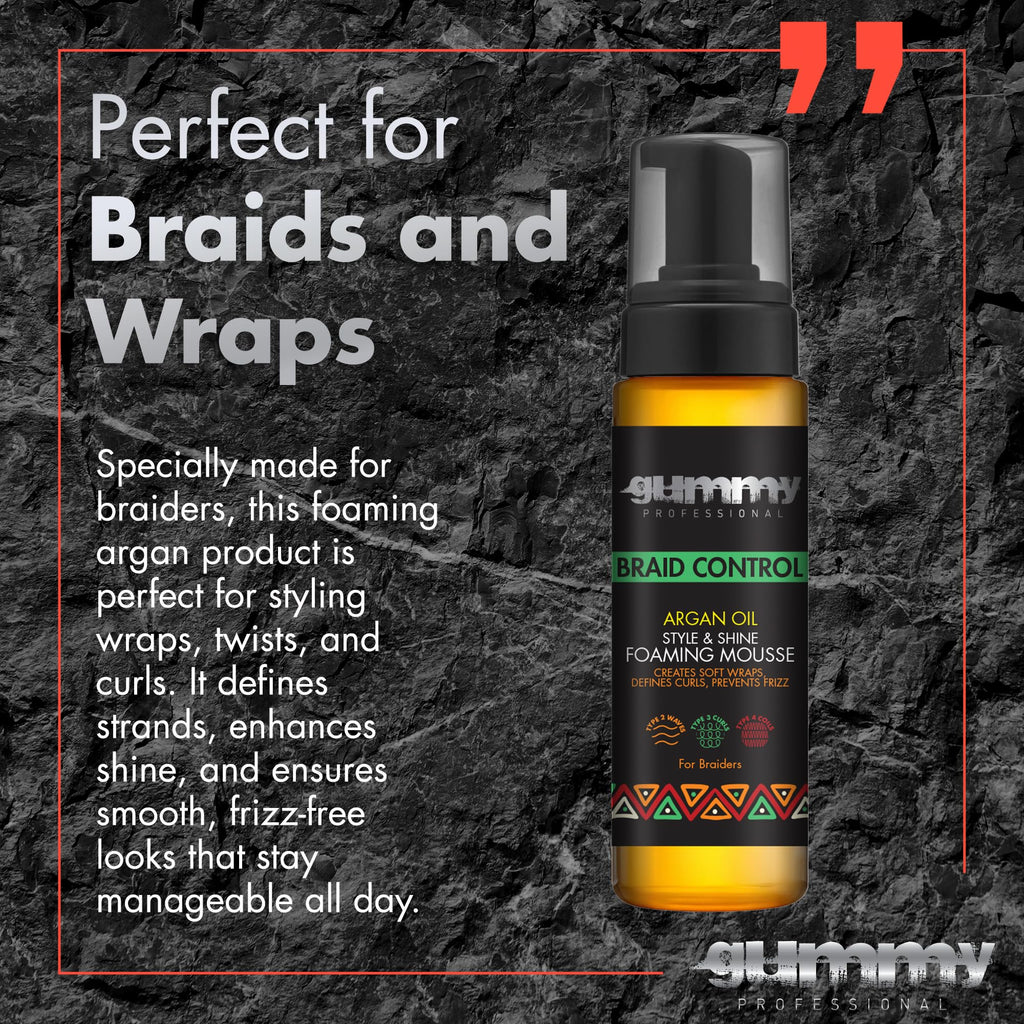 Gummy Braid Control Foaming Mousse - Alcohol-Free Argan Oil for Braids & Curls