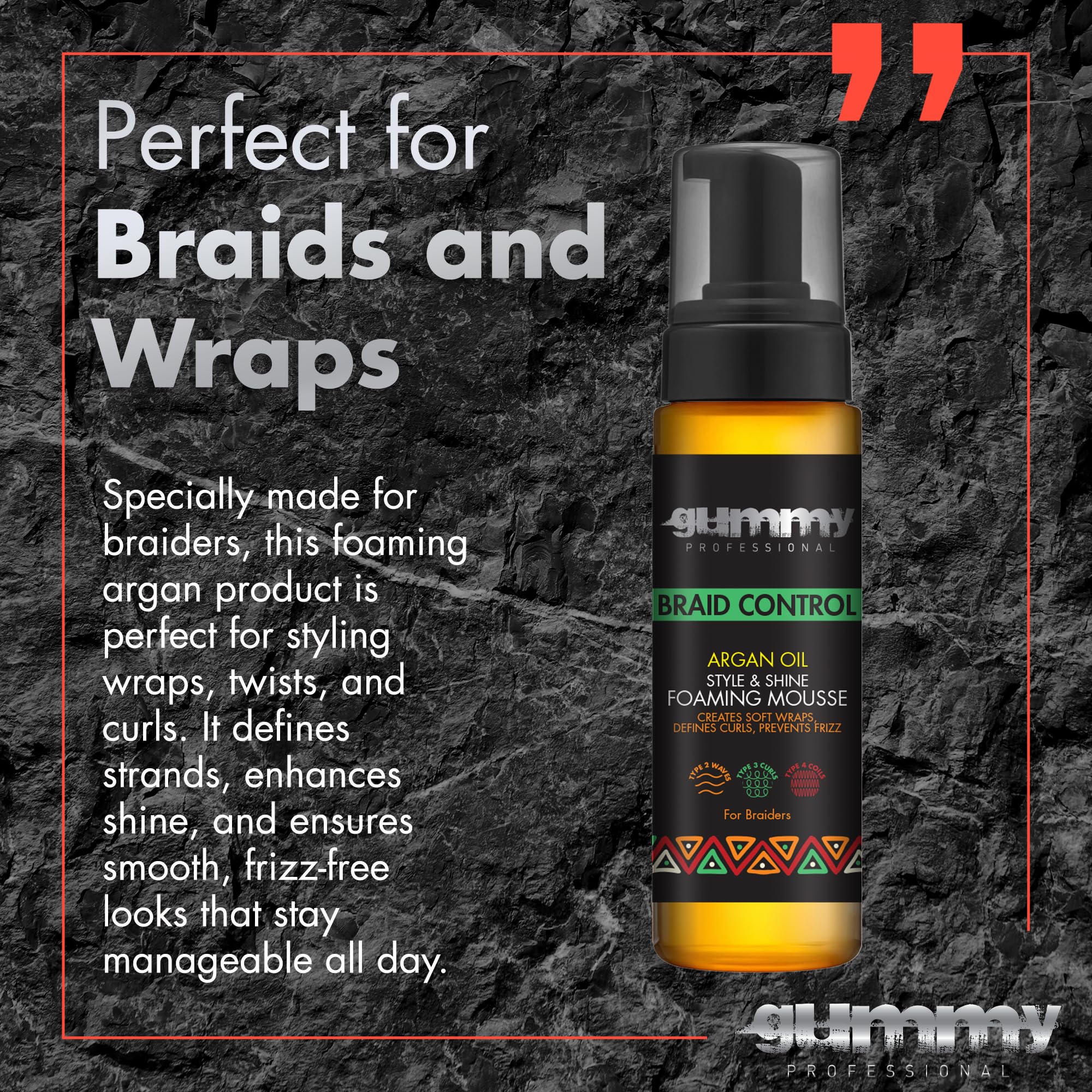 Gummy Braid Control Foaming Mousse - Alcohol-Free Argan Oil for Braids & Curls