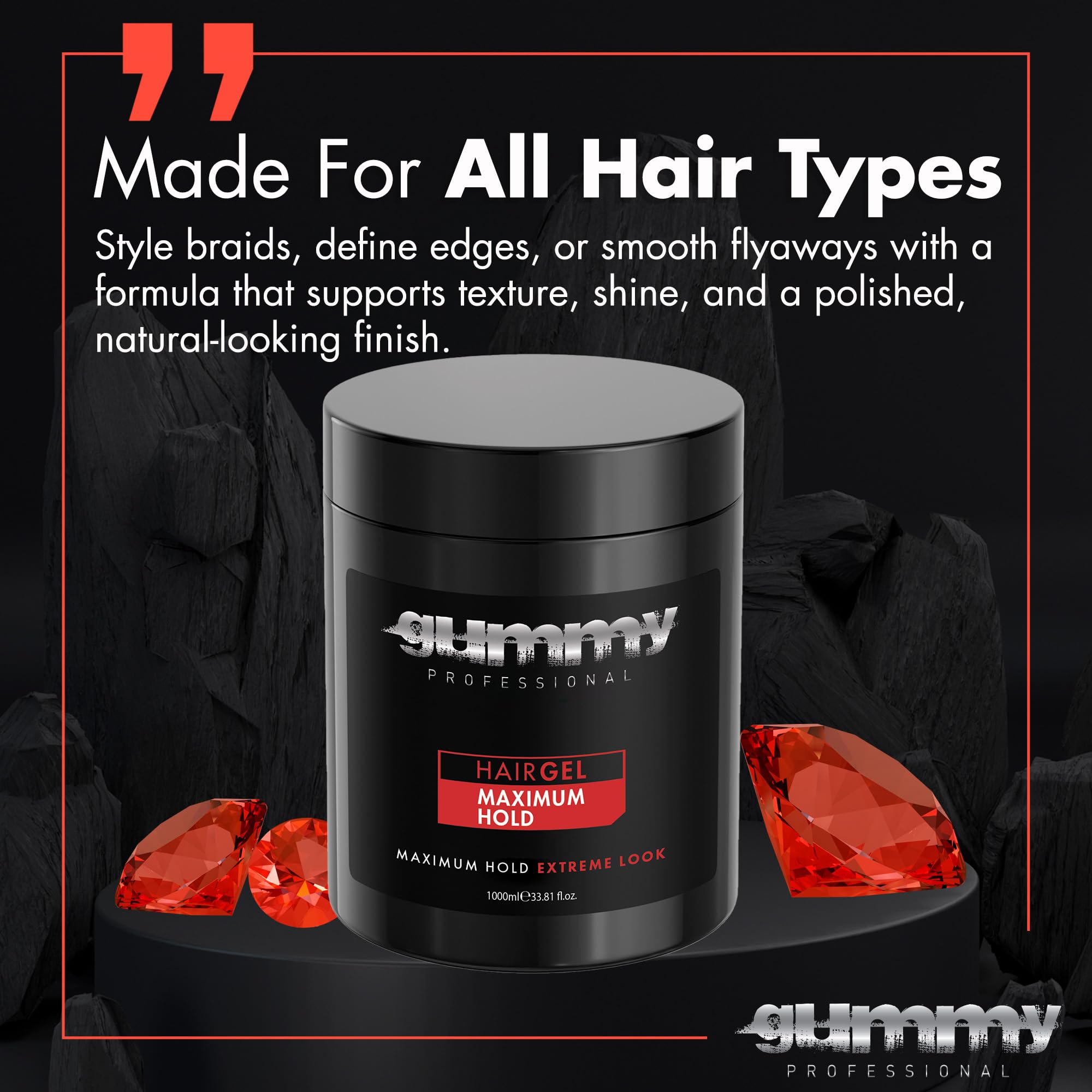 Gummy Professional Hair Gel 1000ml – Strong Hold for Slick Back, Curls, Braids