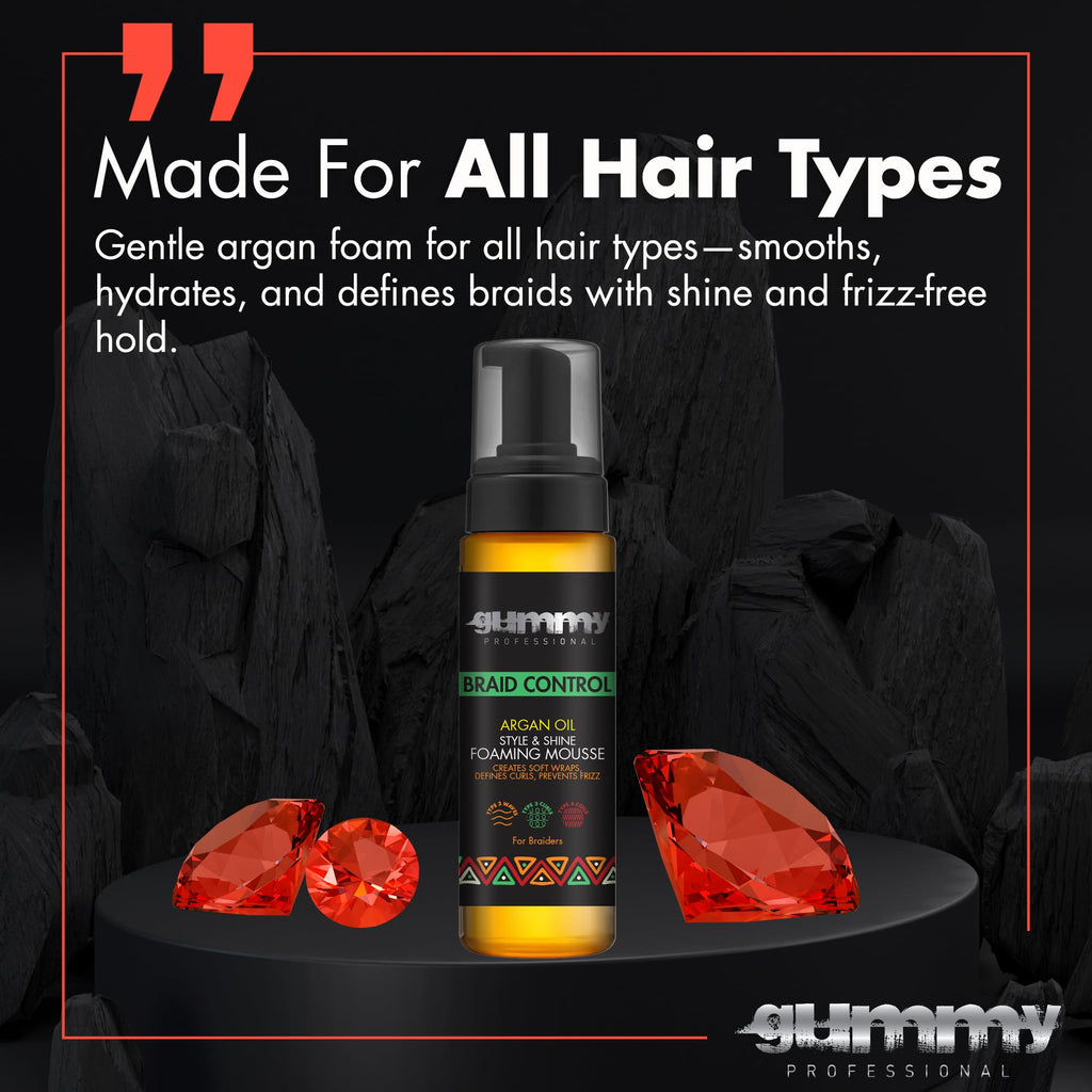 Gummy Braid Control Foaming Mousse - Alcohol-Free Argan Oil for Braids & Curls