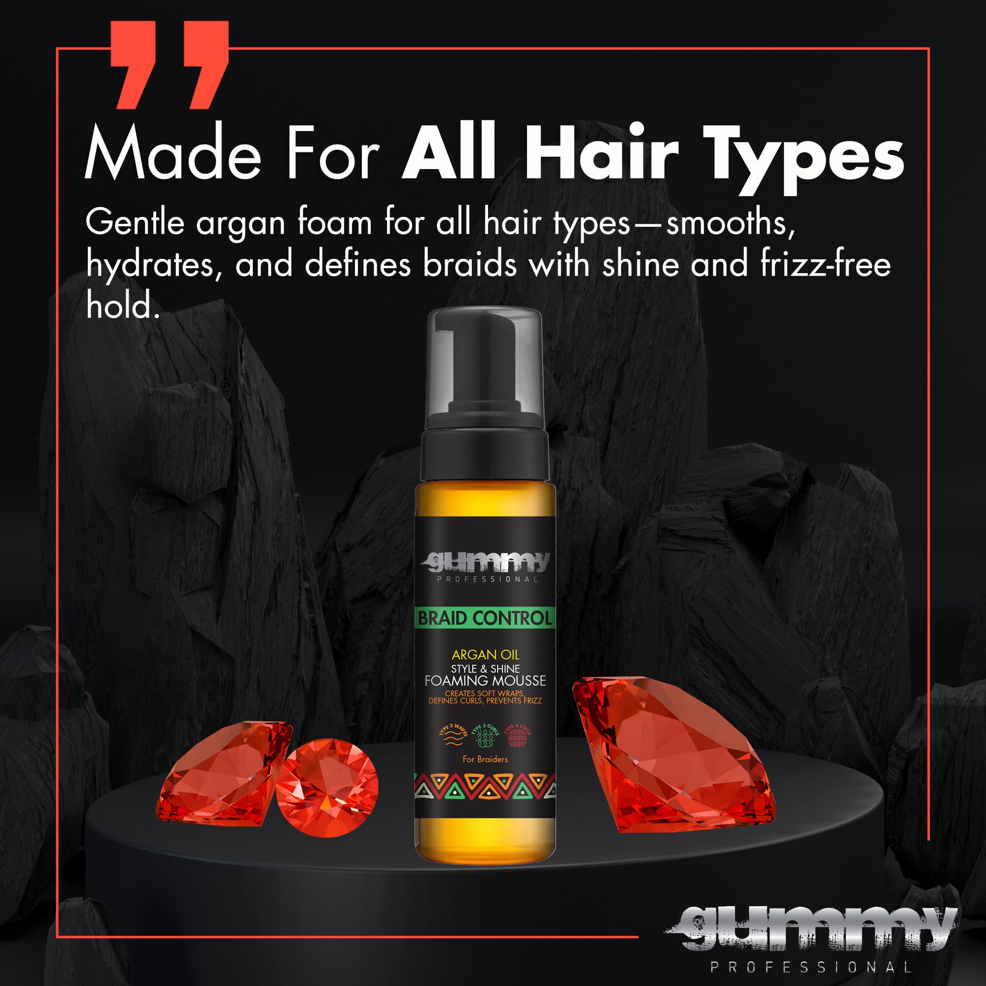 Gummy Braid Control Foaming Mousse - Alcohol-Free Argan Oil for Braids & Curls