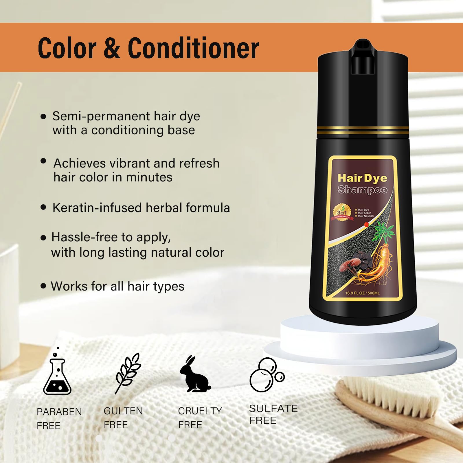 GURKOOYD Red Hair Dye Shampoo 3-in-1 Burgundy – Instant Semi-Permanent Color (16.9 oz)