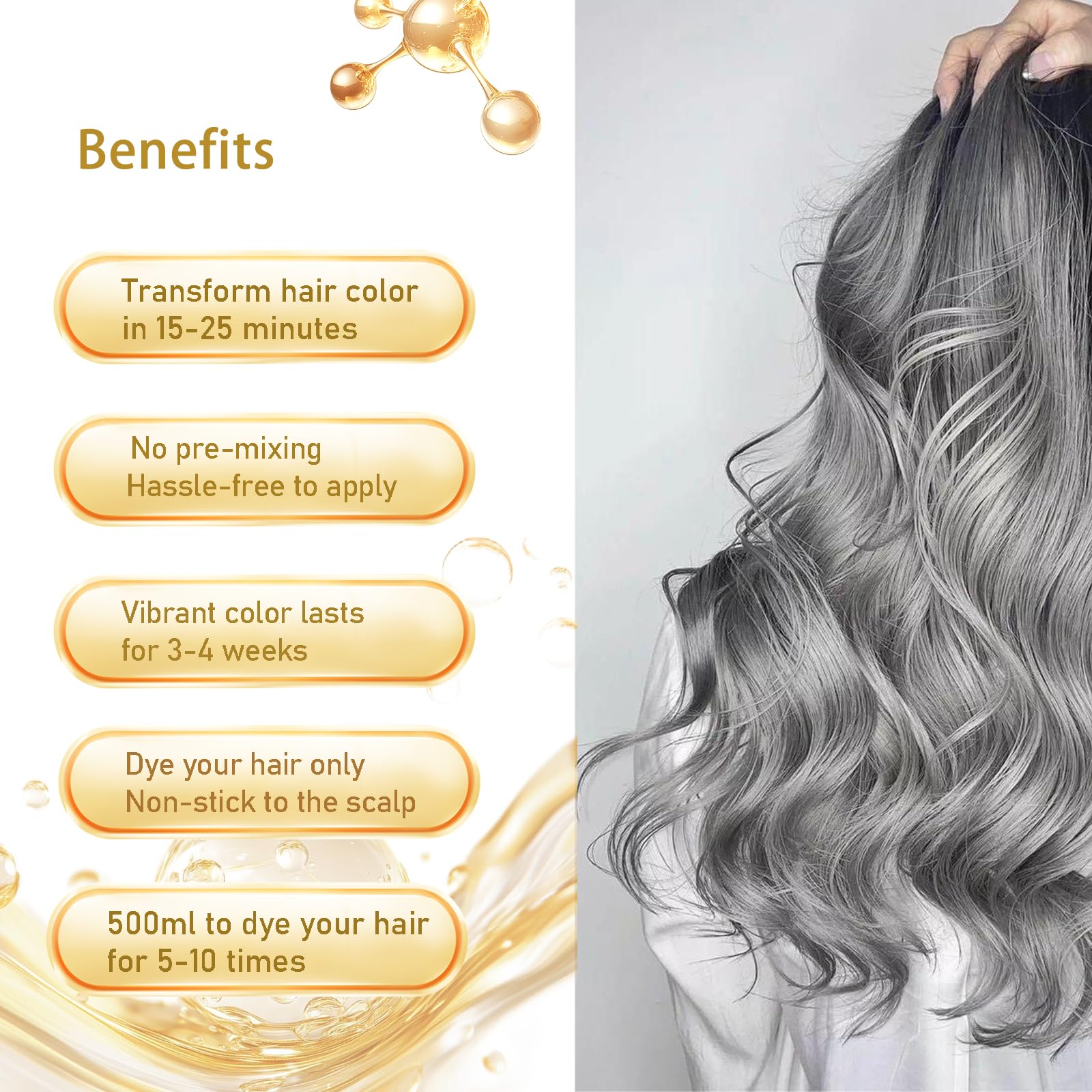 GURKOOYD Silver Gray Hair Dye Shampoo | Instant Color in Minutes, Long-Lasting Silver Hair