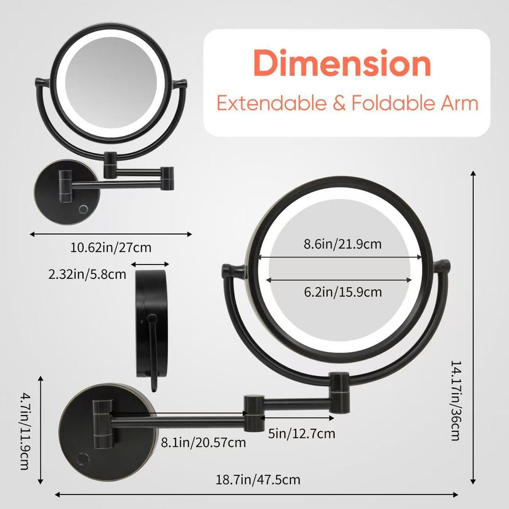 GURUN 8.5-inch Plug-in Magnifying Makeup Mirror with 10X Magnification, 3 LED Tones – Oil-Rubbed Bronze (M1809DO)