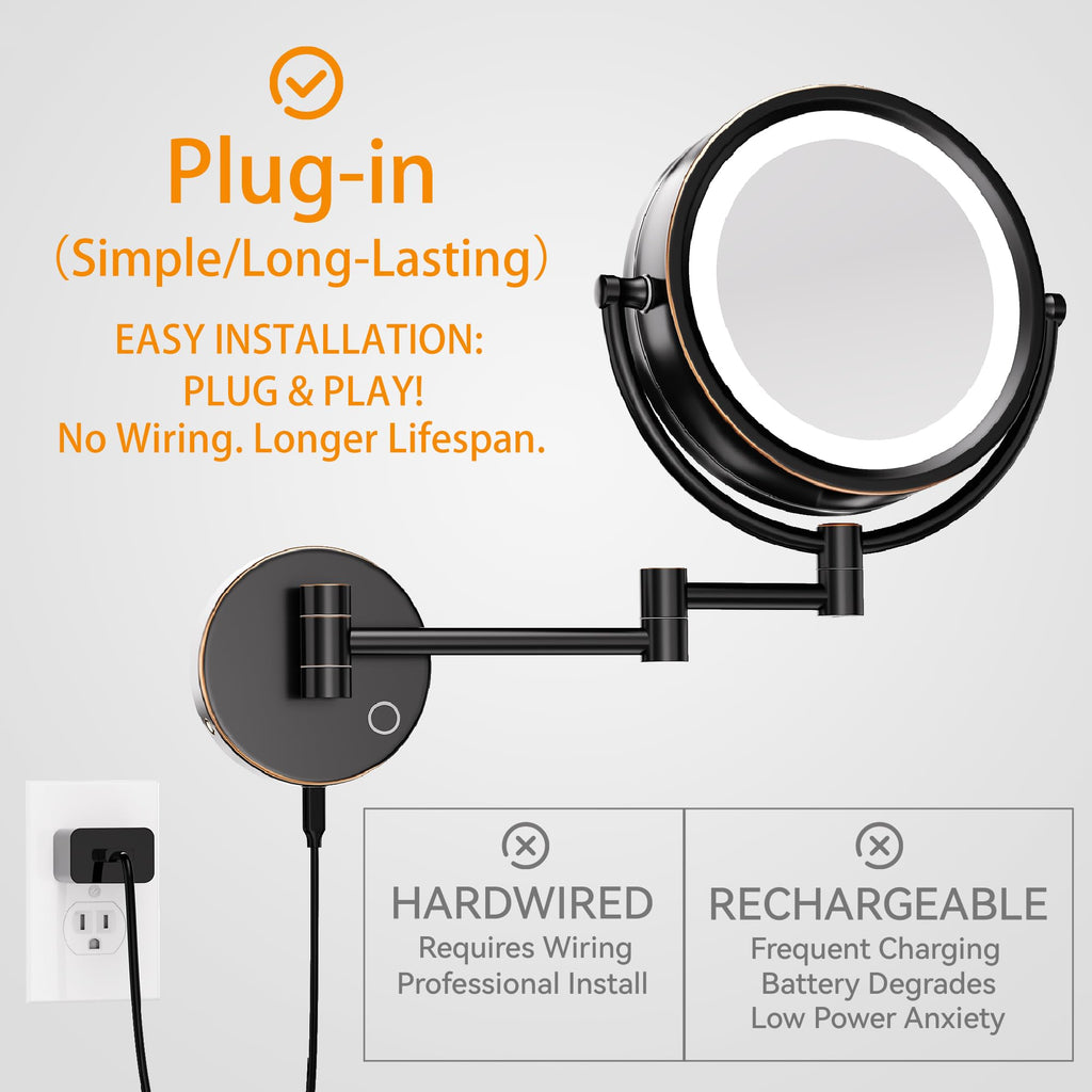 GURUN 8.5-inch Plug-in Magnifying Makeup Mirror with 10X Magnification, 3 LED Tones – Oil-Rubbed Bronze (M1809DO)