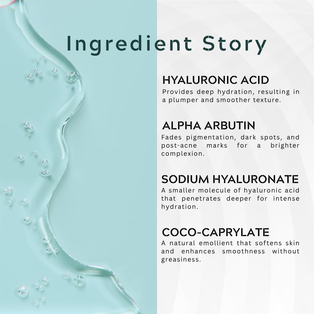 Gutaderme Brightening & Glow Serum with Alpha Arbutin 2% + Hyaluronic Acid 10% | Hydration & Even Tone, 1 fl oz