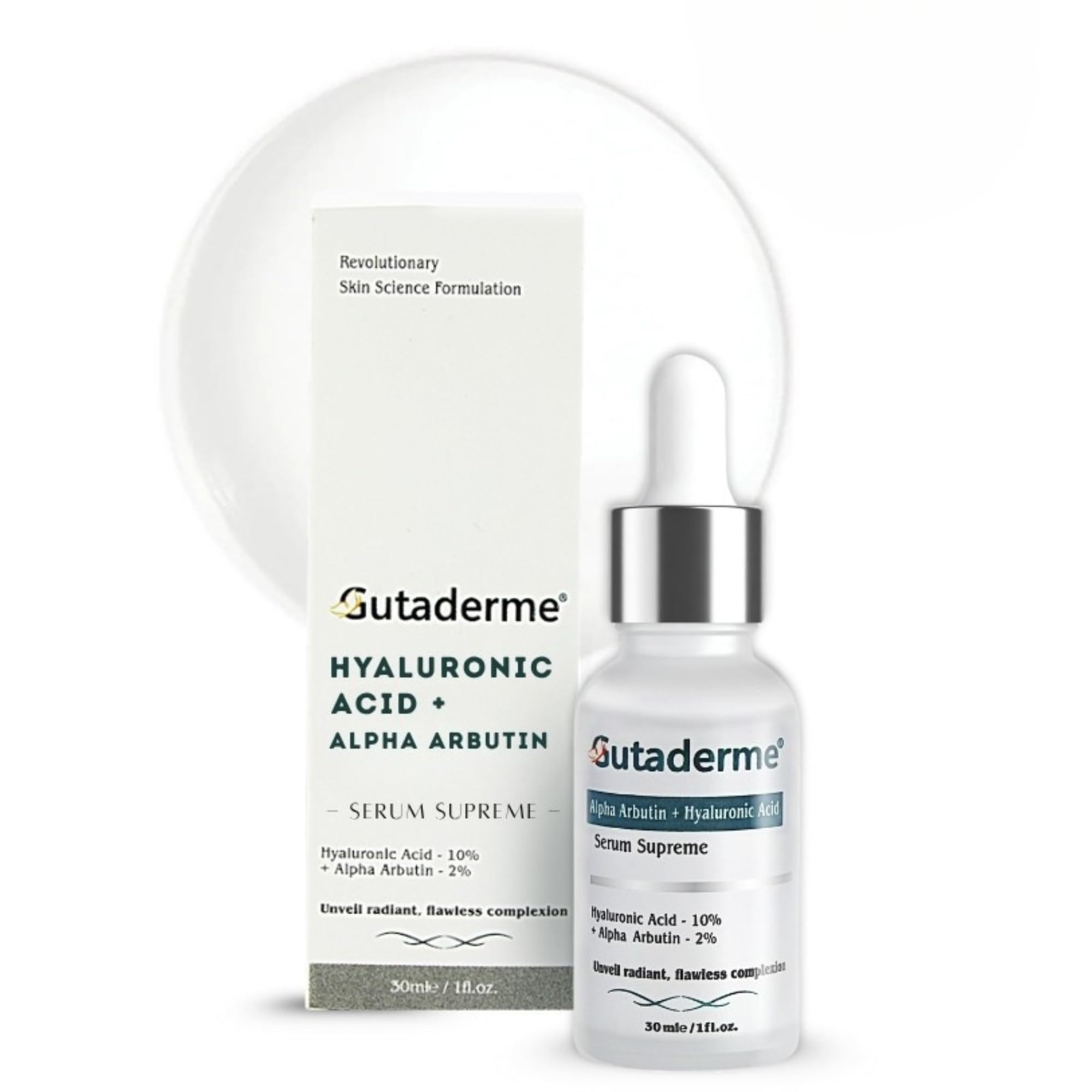 Gutaderme Brightening & Glow Serum with Alpha Arbutin 2% + Hyaluronic Acid 10% | Hydration & Even Tone, 1 fl oz