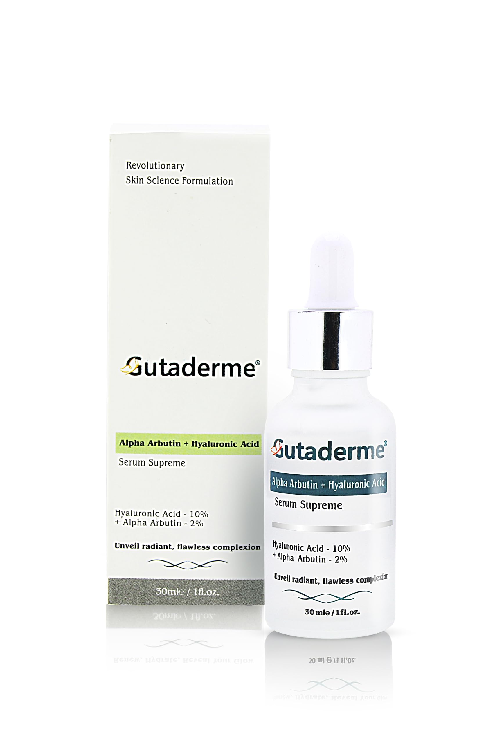 Gutaderme Brightening & Glow Serum with Alpha Arbutin 2% + Hyaluronic Acid 10% | Hydration & Even Tone, 1 fl oz