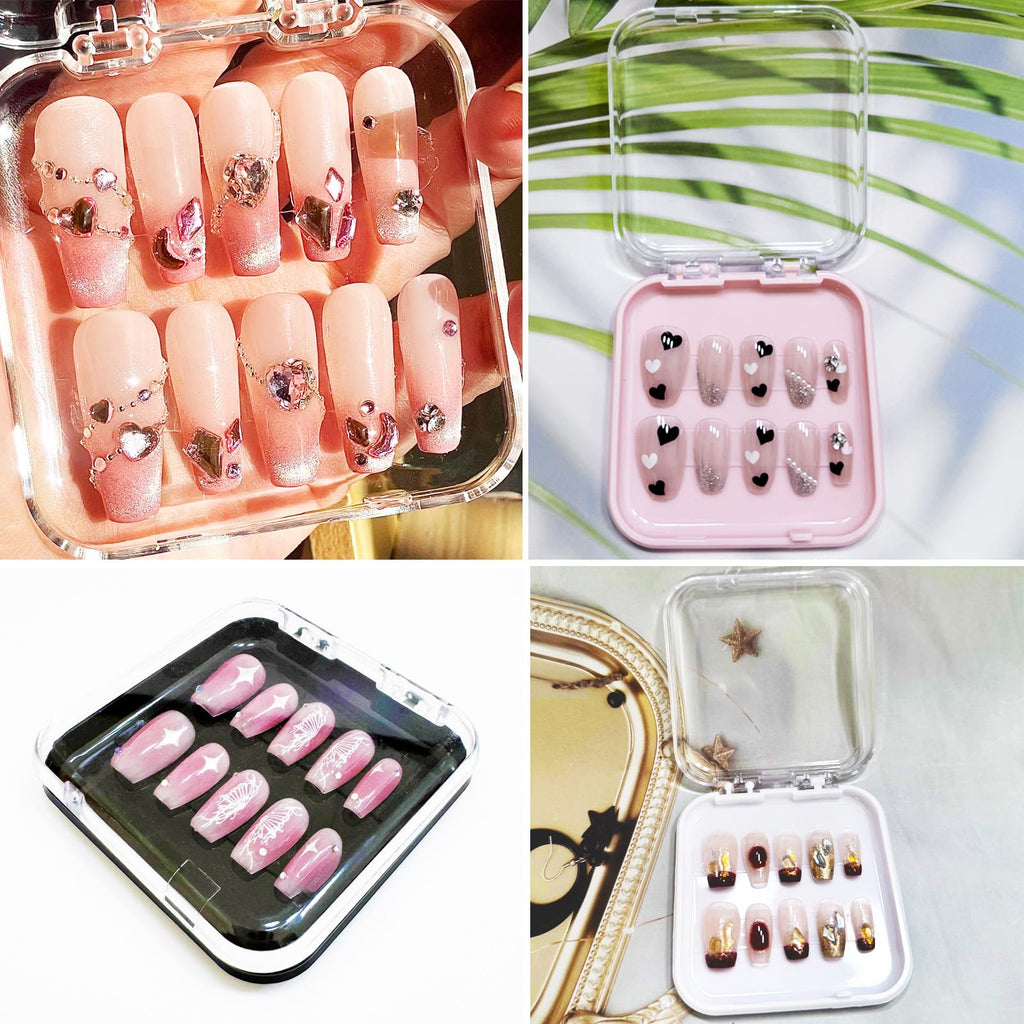GUXACU 14-Pcs Nail Packaging Box Kit with 60 Tapes | Nail Storage and Display