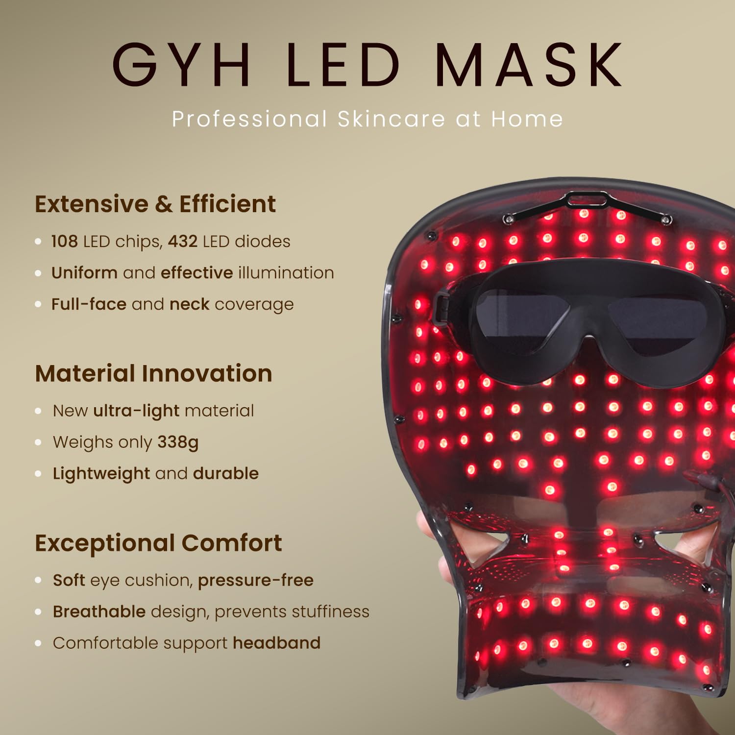 GYH 8-Color LED Light Therapy Mask with Handheld Wand – Wireless Infrared & Red Light Therapy, FSA/HSA Eligible