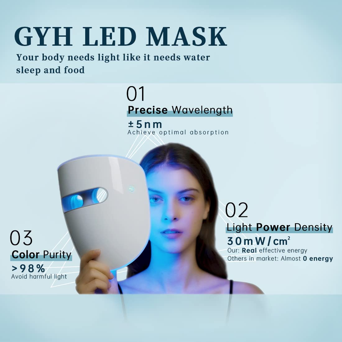 GYH 8-Color LED Face Mask Light Therapy RB-081 — Wireless Red Infrared and More