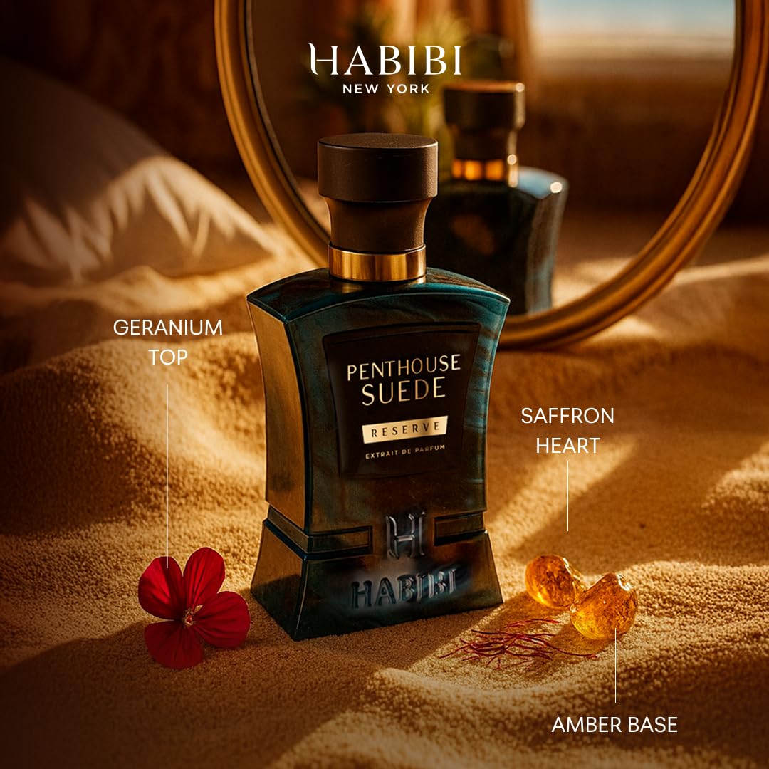 H HABIBI Penthouse Suede Perfume Extract – Unisex 2.5 oz Long-Lasting Fragrance with Amber Notes and Arabian Scent