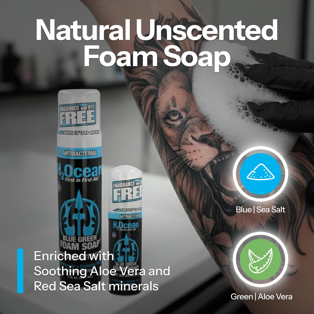 H2Ocean Blue Green Foam Soap for Tattoo Aftercare with Aloe Vera - 7 oz