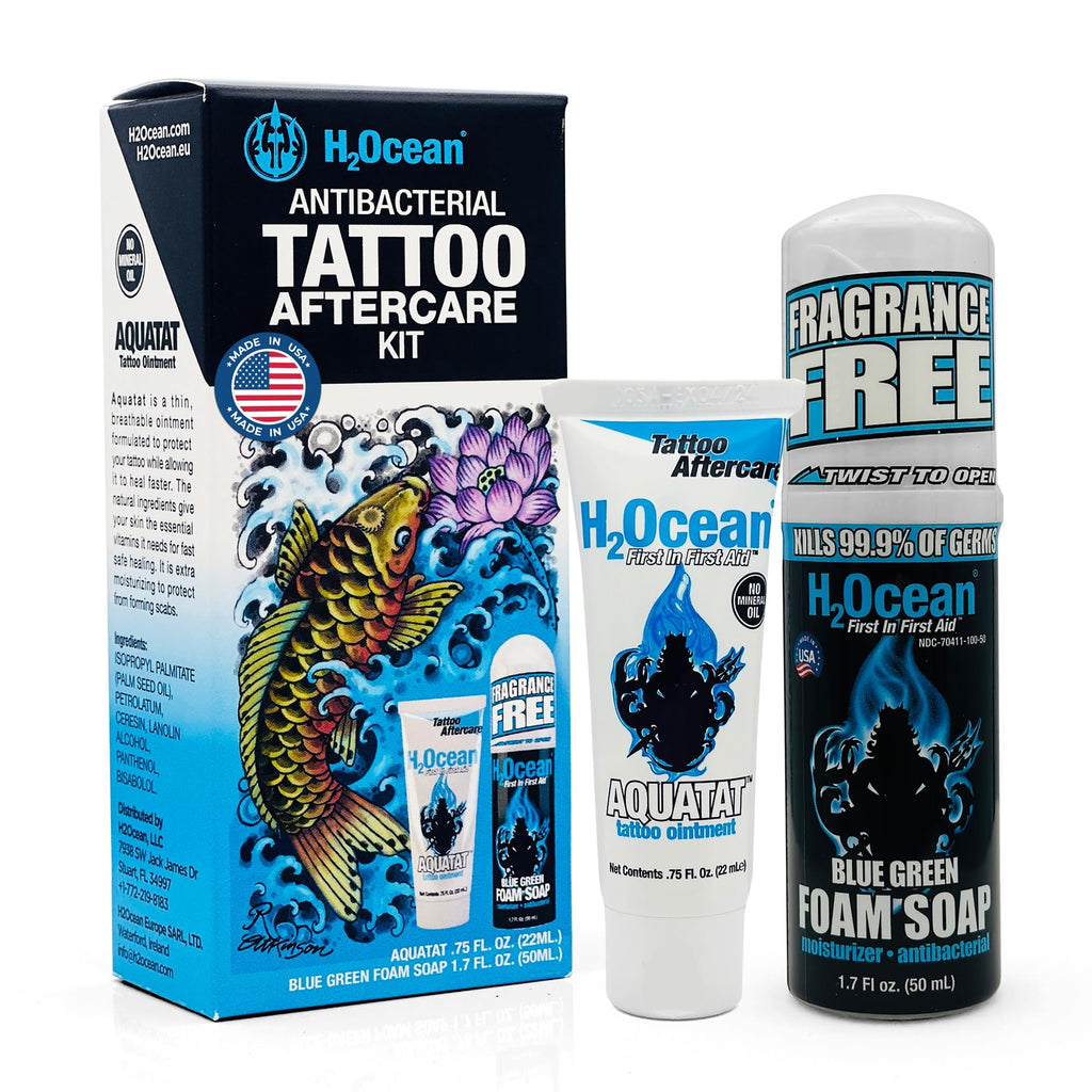 H2Ocean Antibacterial Tattoo Aftercare Kit – Foam Soap & Aquatat Ointment | Made in USA
