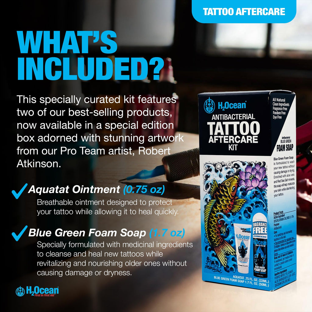 H2Ocean Antibacterial Tattoo Aftercare Kit – Foam Soap & Aquatat Ointment | Made in USA