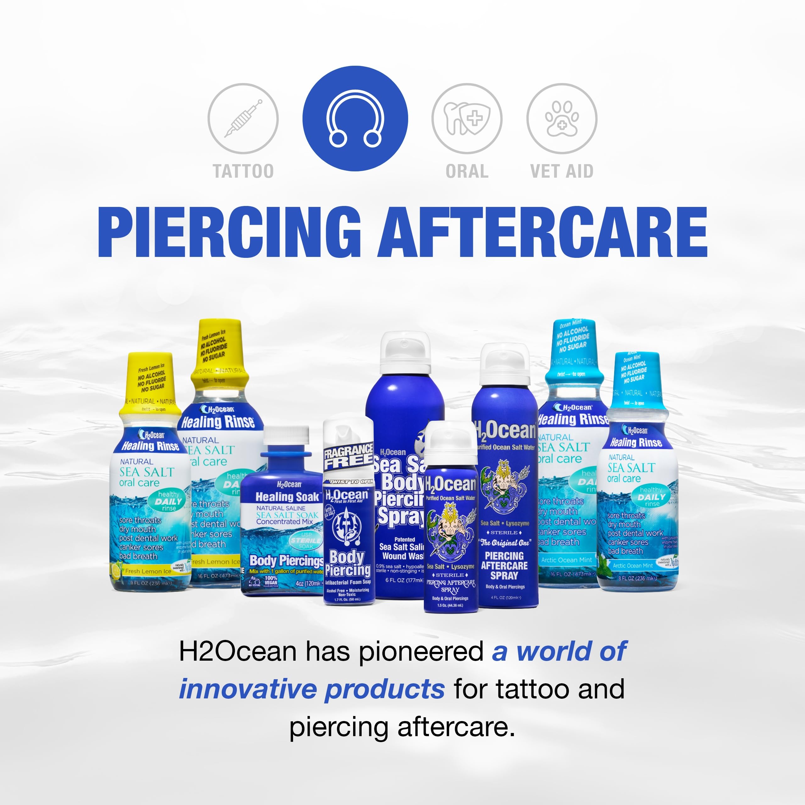 H2Ocean Healing Soak Piercing & Wound Sea Salt Bath - Sea Salt Saline Solution for Piercing & Wound Care - Soothing Aftercare for Body Piercings - 4 oz
