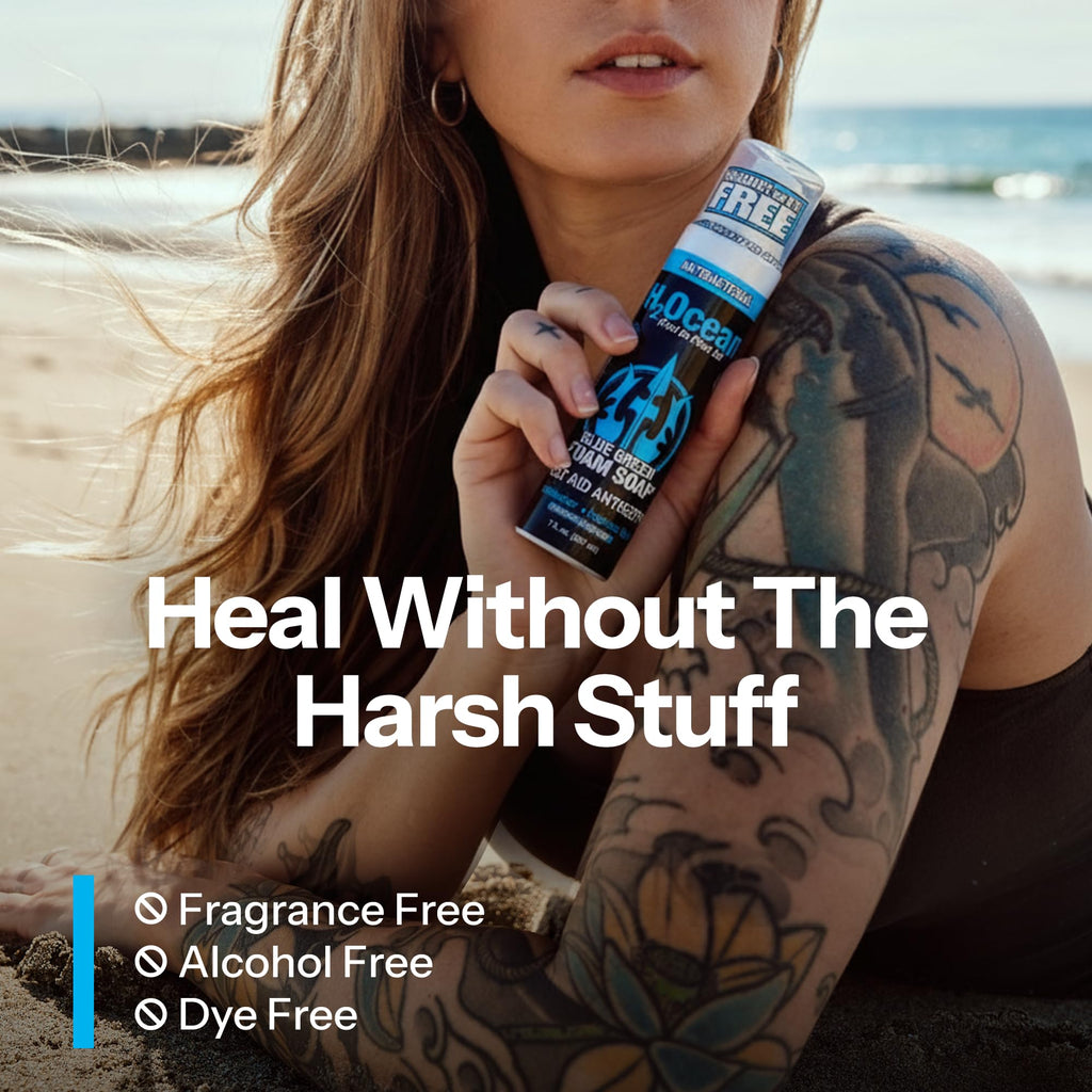 H2Ocean Blue Green Foam Soap for Tattoo Aftercare with Aloe Vera - 7 oz