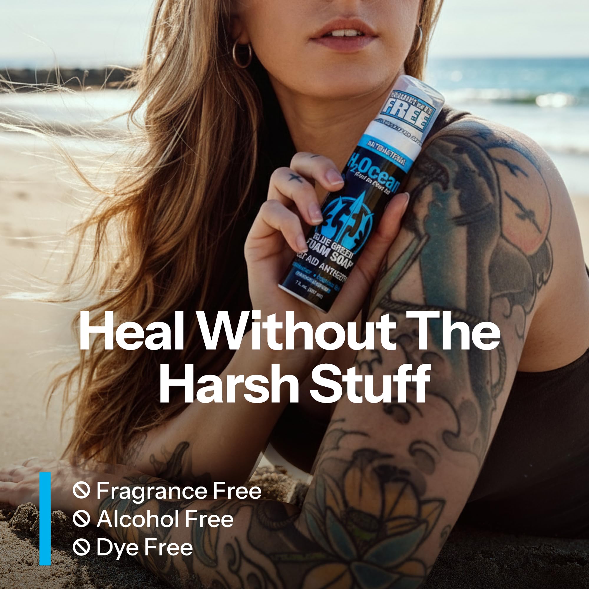 H2Ocean Blue Green Foam Soap for Tattoo Aftercare with Aloe Vera - 7 oz