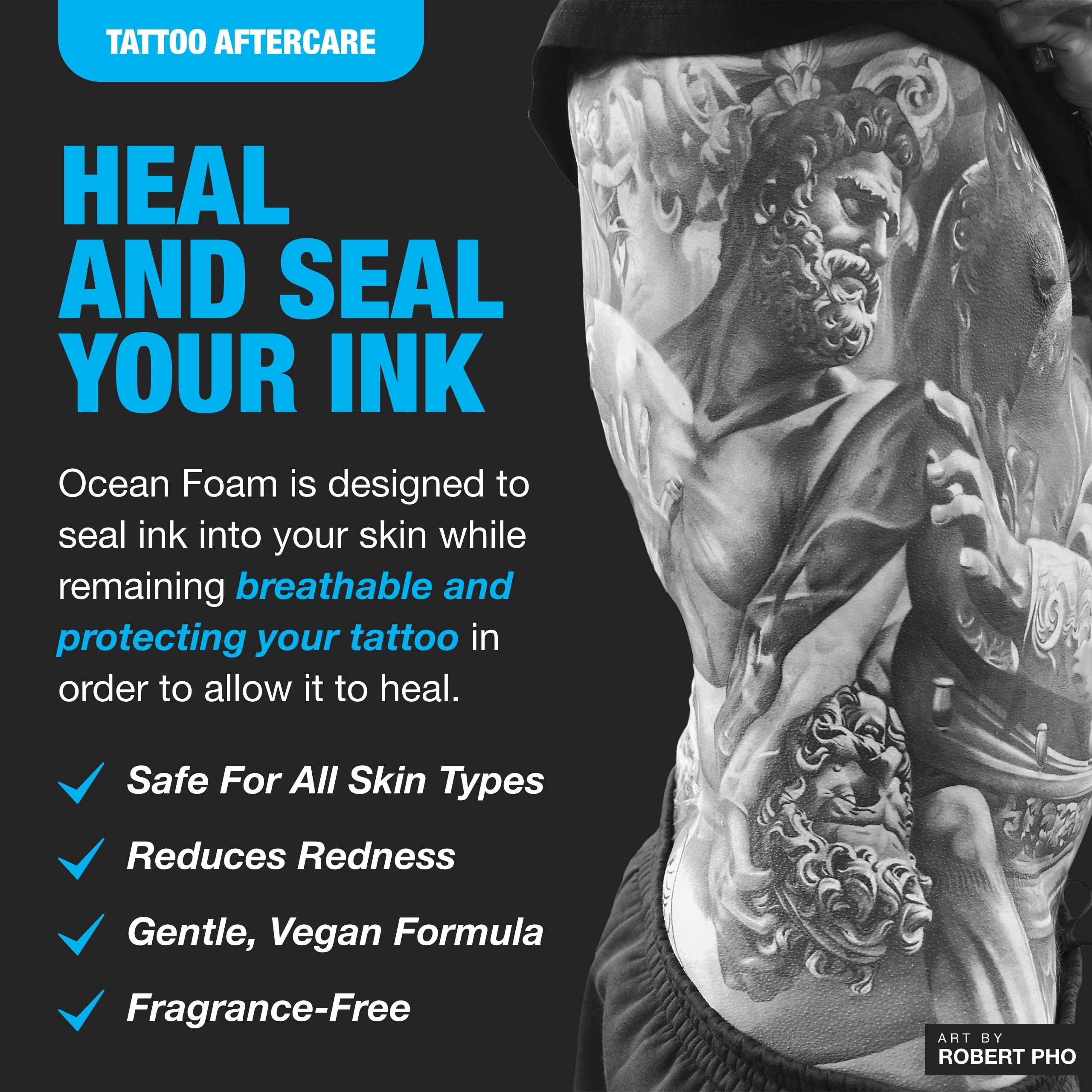 H2Ocean Ocean Foam Tattoo Aftercare – Water-Based Ink Sealer & Skin Moisturizer, 2oz