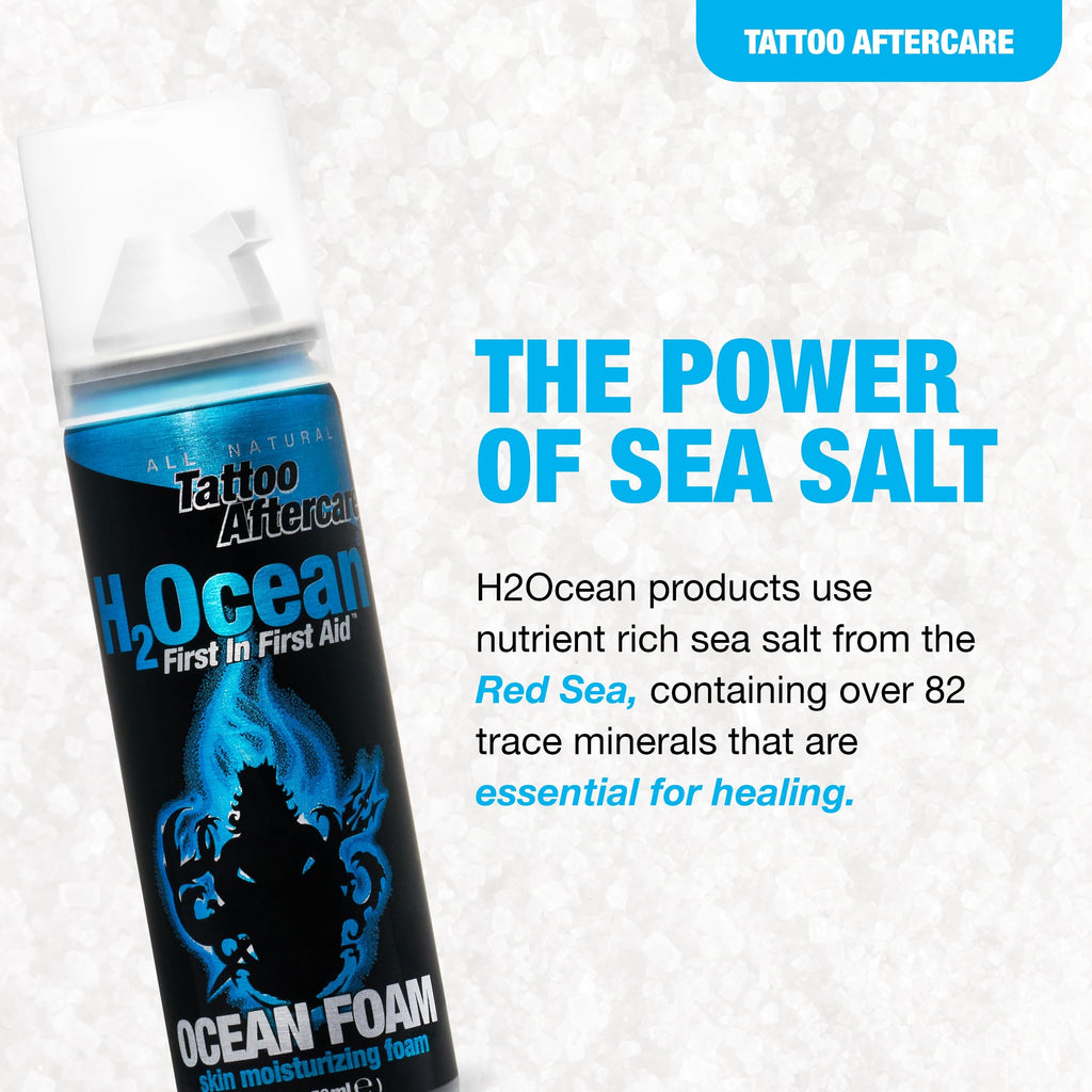 H2Ocean Ocean Foam Tattoo Aftercare – Water-Based Ink Sealer & Skin Moisturizer, 2oz