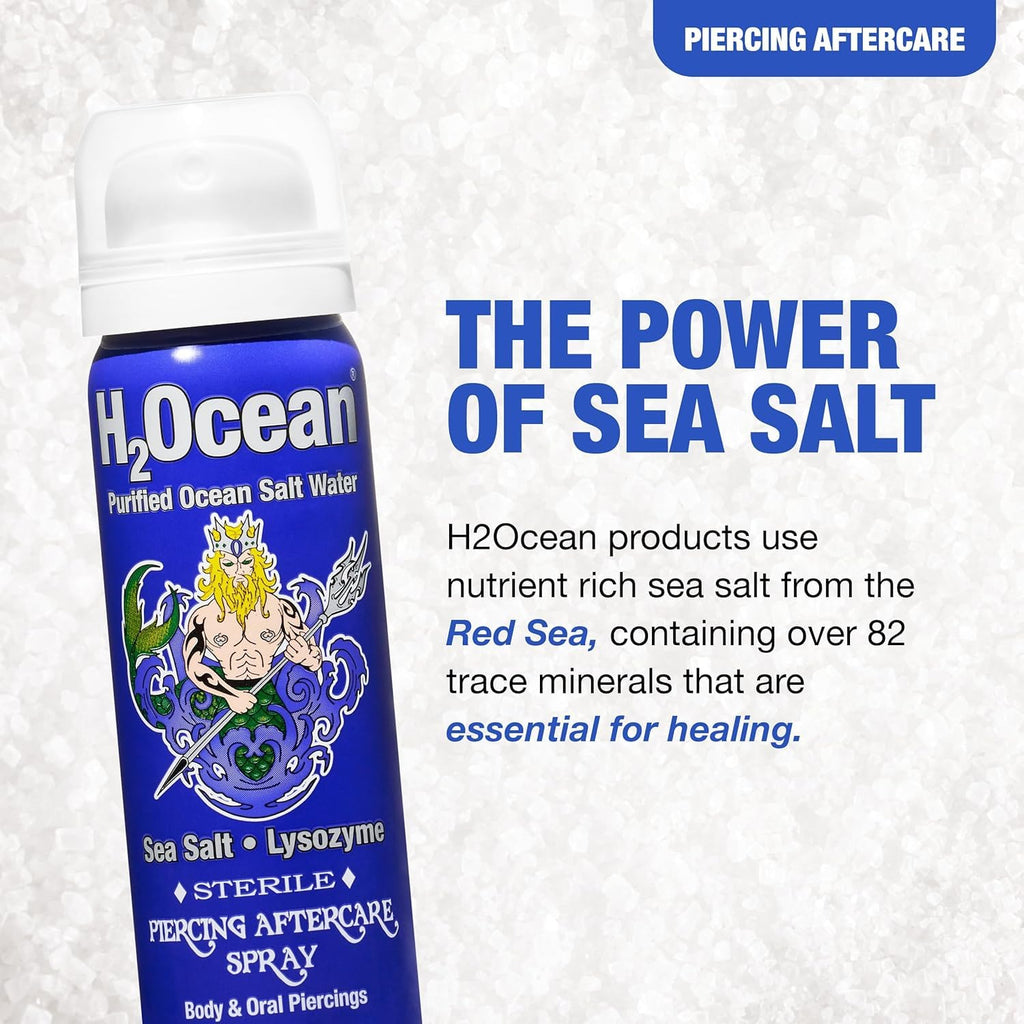 H2Ocean Piercing Aftercare Spray – Sea Salt Healing for Piercings, 1.5 oz (Pack of 2)