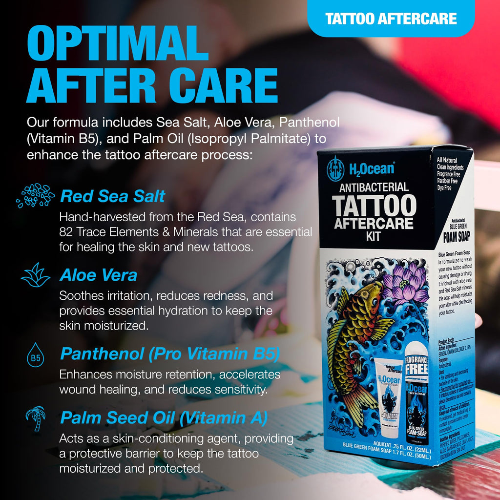 H2Ocean Antibacterial Tattoo Aftercare Kit – Foam Soap & Aquatat Ointment | Made in USA