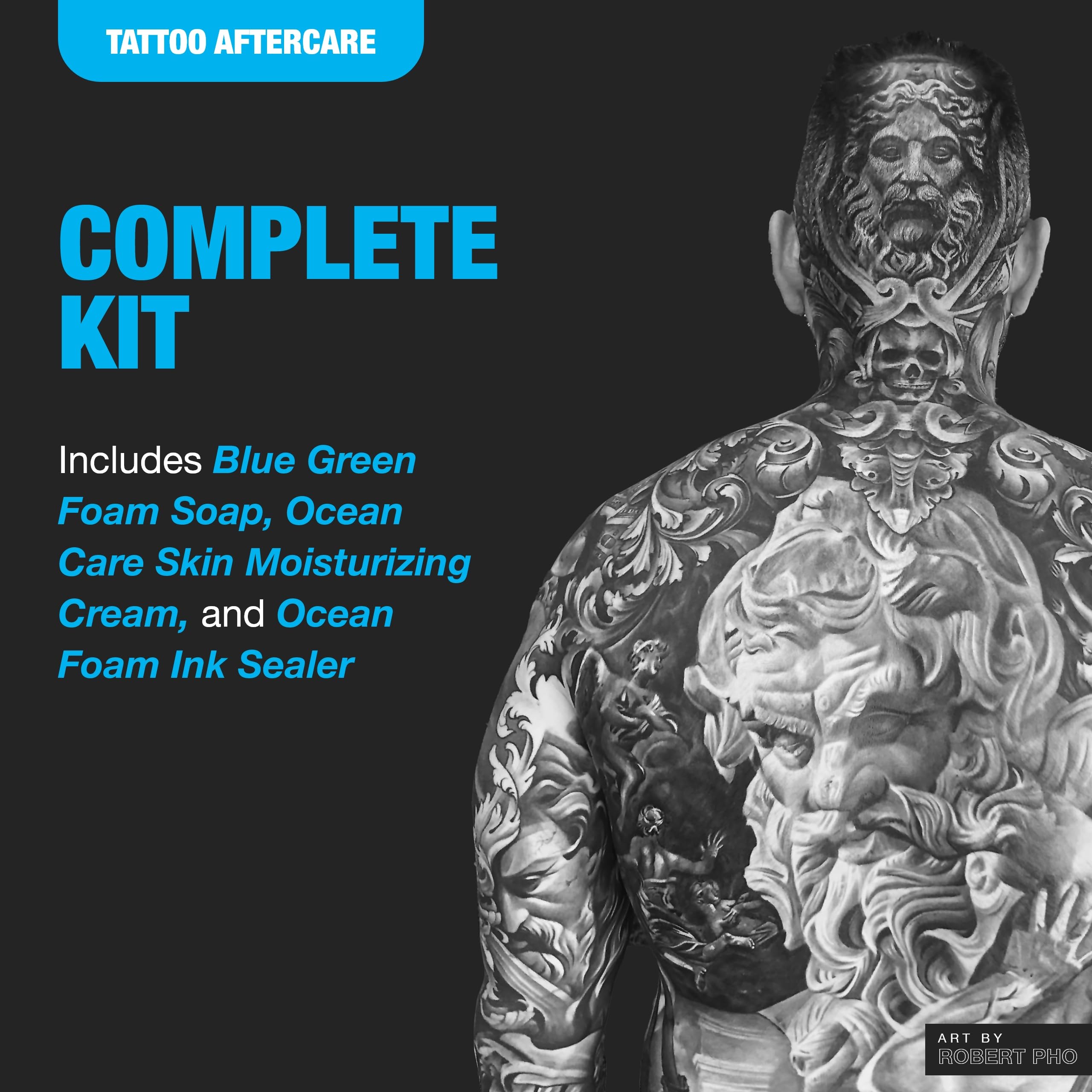 H2Ocean Ultimate Tattoo Aftercare Kit — 3-Step Water-Based Regimen (Soap, Cream, Foam)