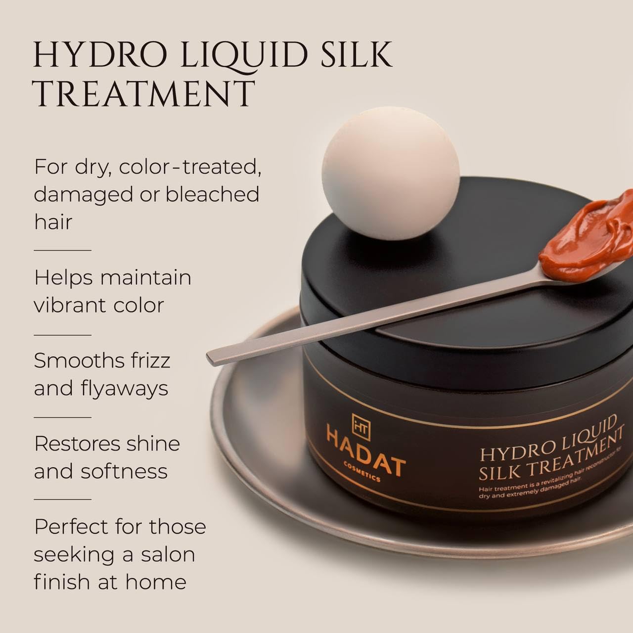 HADAT Liquid Silk Treatment – Premium Hair Mask with Macadamia & Argan Oil | Made in Israel 10.1 fl oz