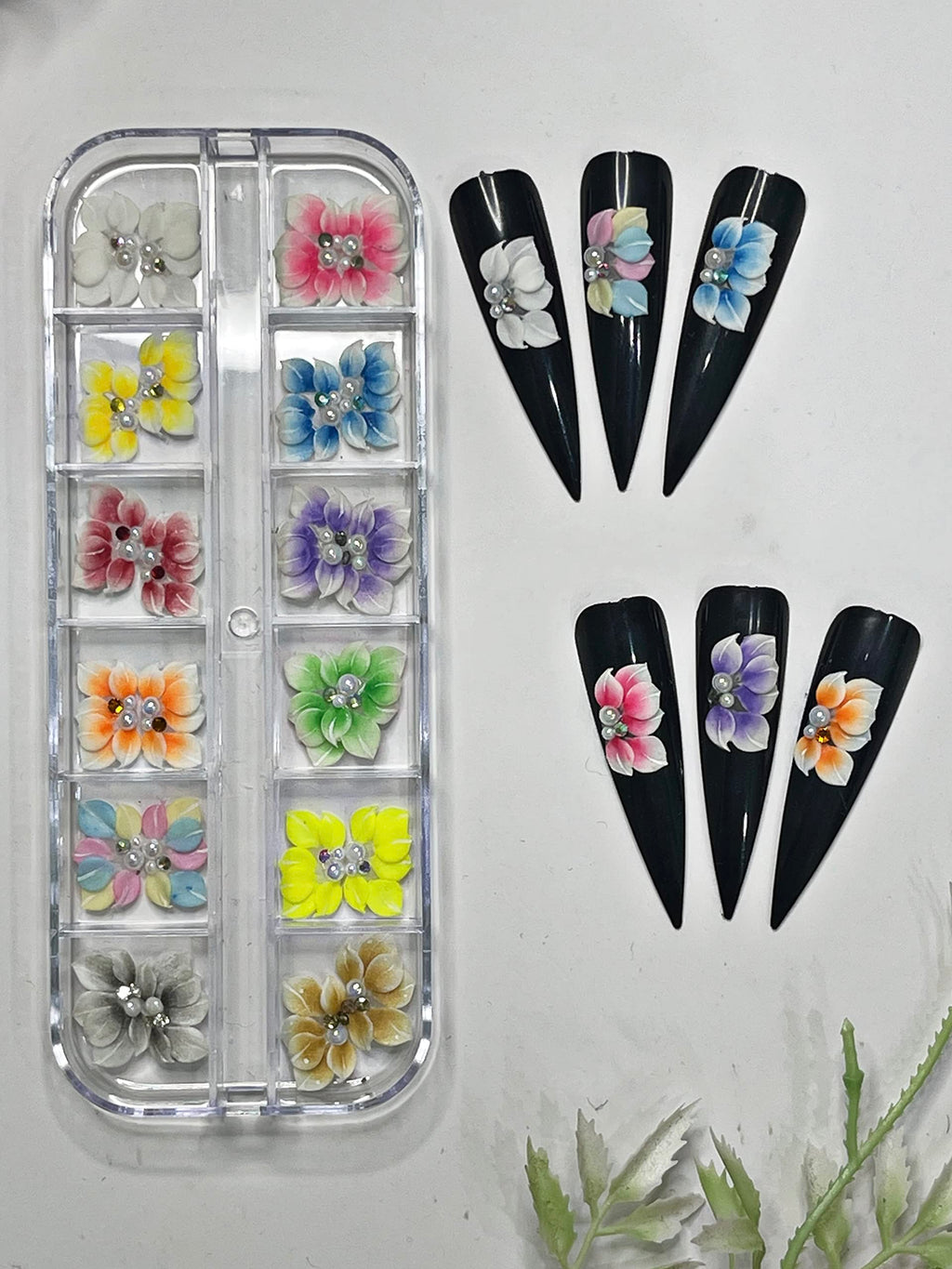 HaFLoNa 3D Ruby Glow Acrylic Flower Charms – Short & Medium Nails | 24Pcs Set