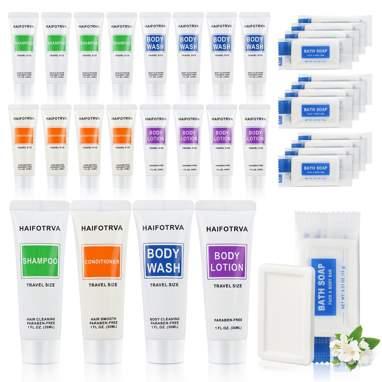 HAIFOTRVA 25 Pcs 5-IN-1 Hotel Soaps & Toiletries Bulk Set – Travel Size 1 oz / 30 ml