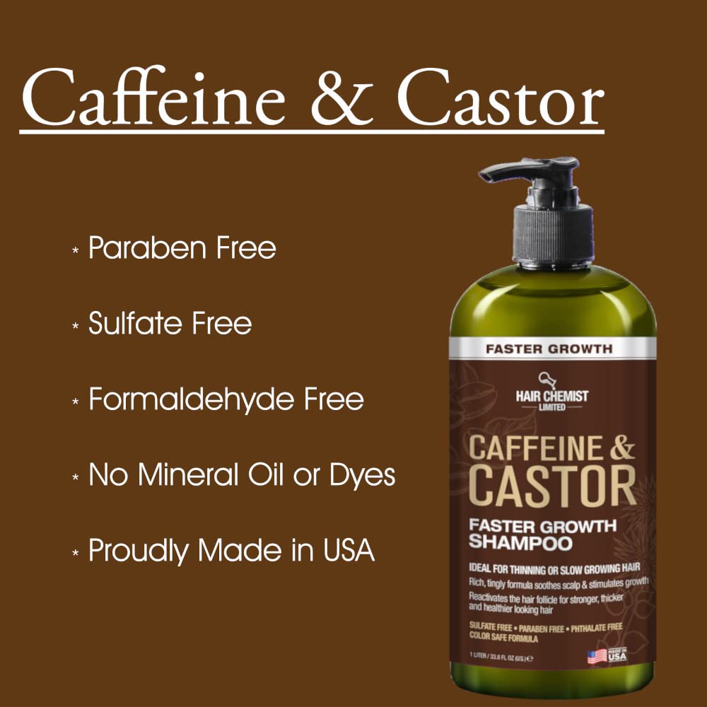 Hair Chemist Caffeine & Castor Faster Growth Shampoo 33.8 oz – Sulfate-Free Hair Growth Shampoo