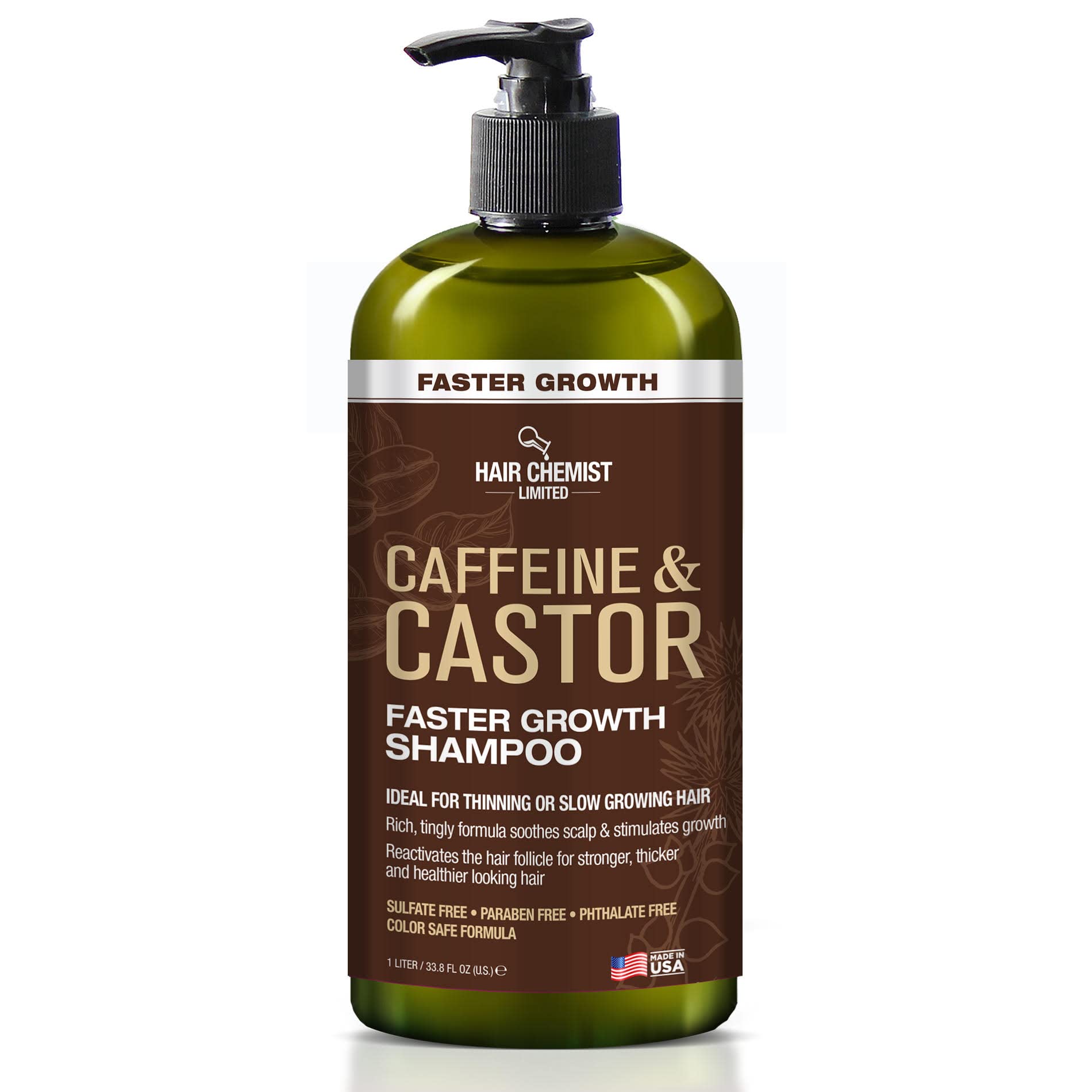 Hair Chemist Caffeine & Castor Faster Growth Shampoo 33.8 oz – Sulfate-Free Hair Growth Shampoo