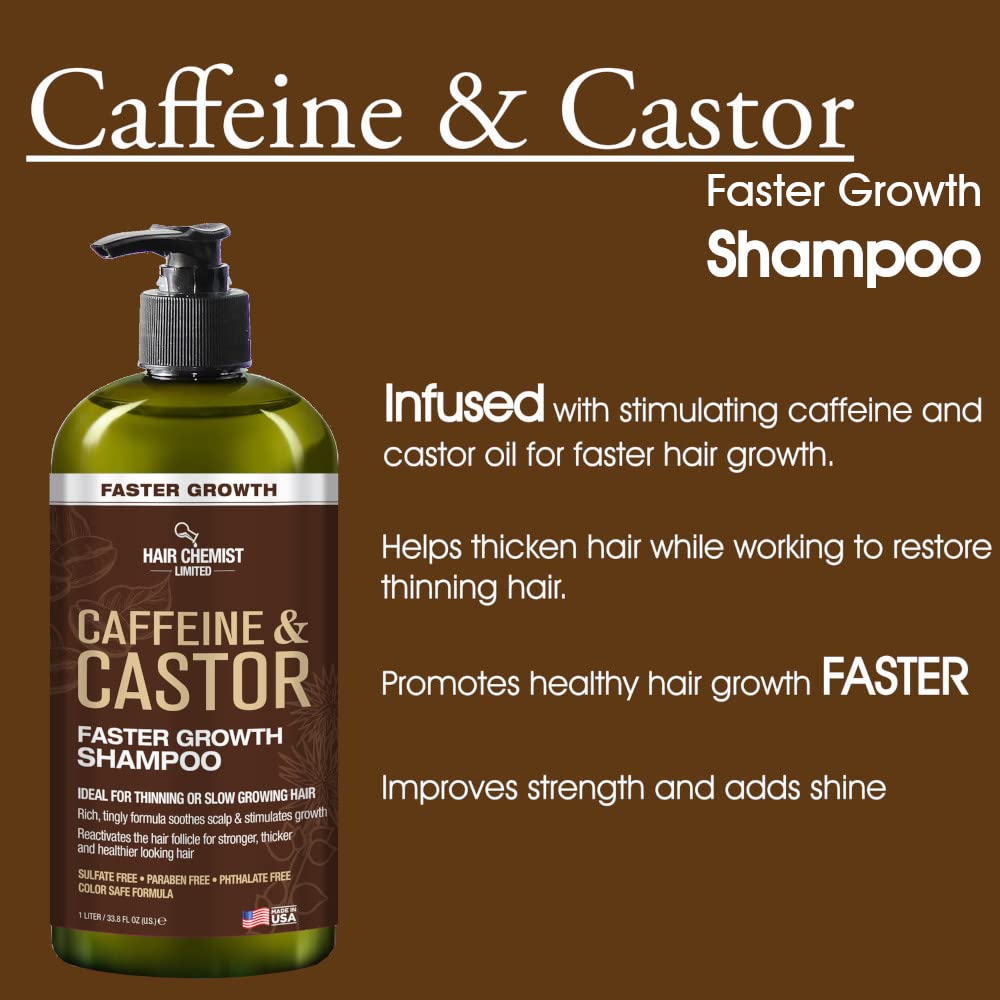 Hair Chemist Caffeine & Castor Faster Growth Shampoo 33.8 oz – Sulfate-Free Hair Growth Shampoo