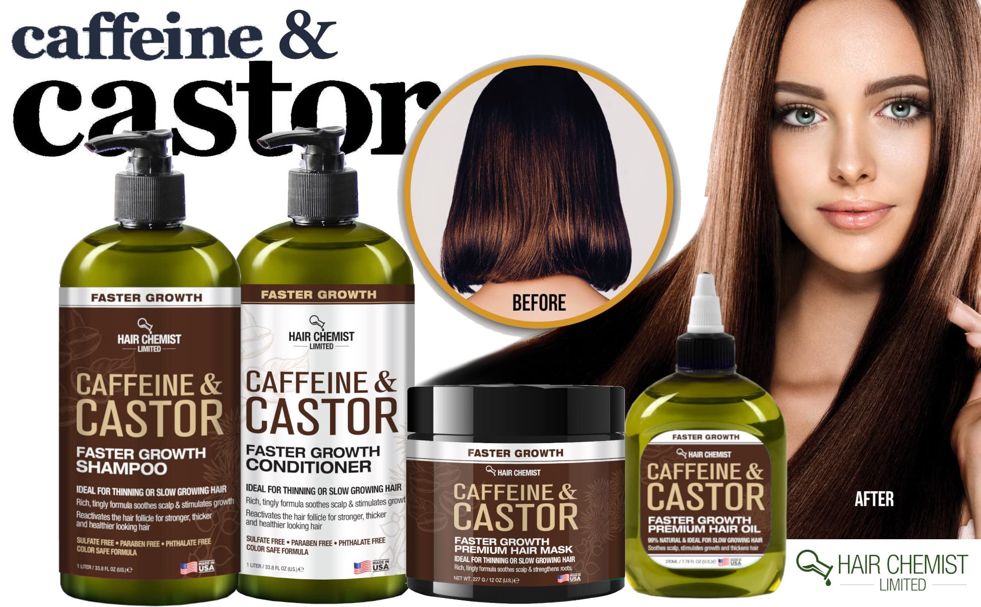 Hair Chemist Caffeine & Castor Faster Growth Shampoo 33.8 oz – Sulfate-Free Hair Growth Shampoo