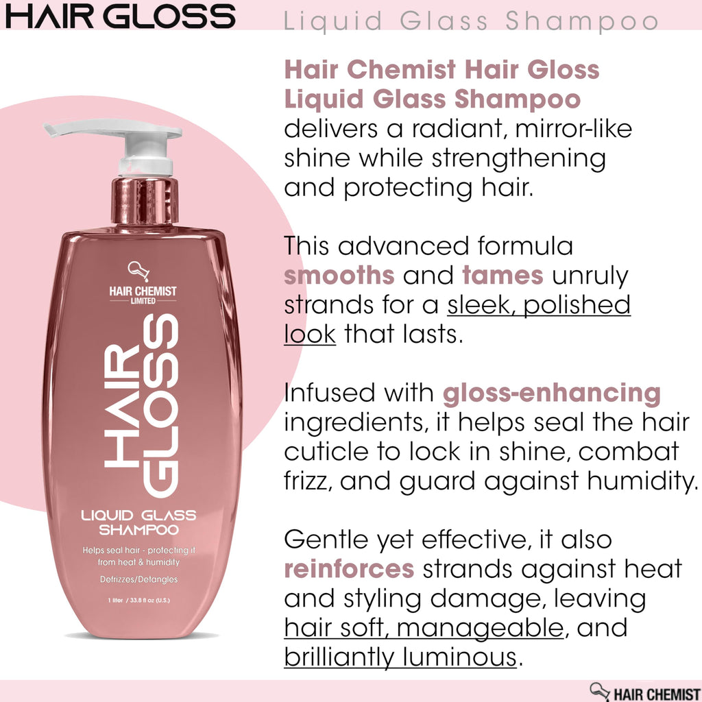 Hair Chemist Hair Gloss Liquid Glass Shampoo 33.8 oz – Smoothing, Shine, Frizz Control for All Hair Types