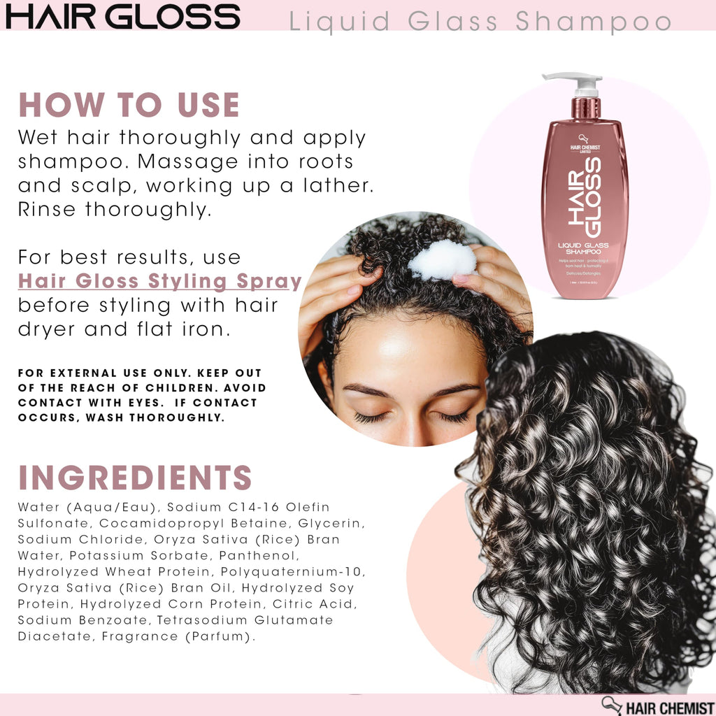 Hair Chemist Hair Gloss Liquid Glass Shampoo 33.8 oz – Smoothing, Shine, Frizz Control for All Hair Types