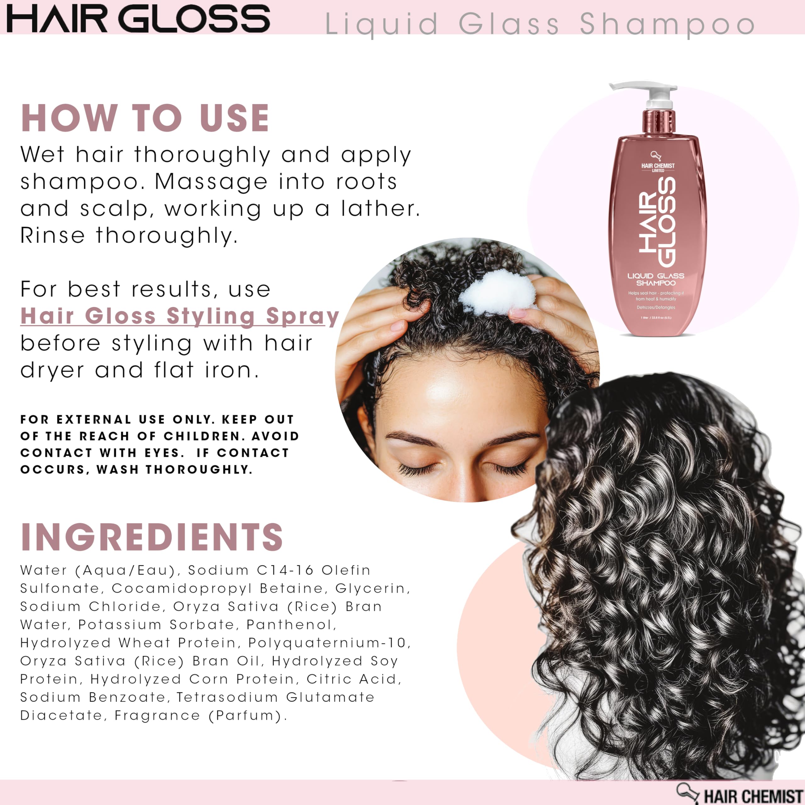 Hair Chemist Hair Gloss Liquid Glass Shampoo 33.8 oz – Smoothing, Shine, Frizz Control for All Hair Types