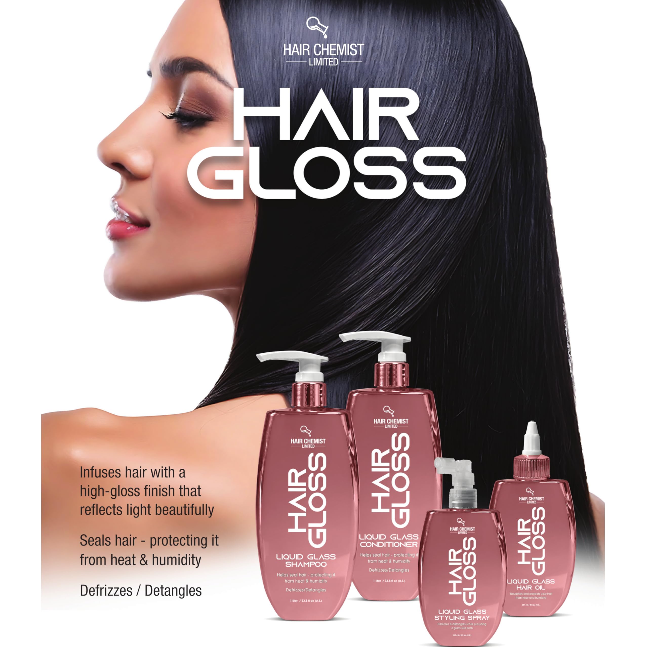 Hair Chemist Hair Gloss Liquid Glass Shampoo 33.8 oz – Smoothing, Shine, Frizz Control for All Hair Types