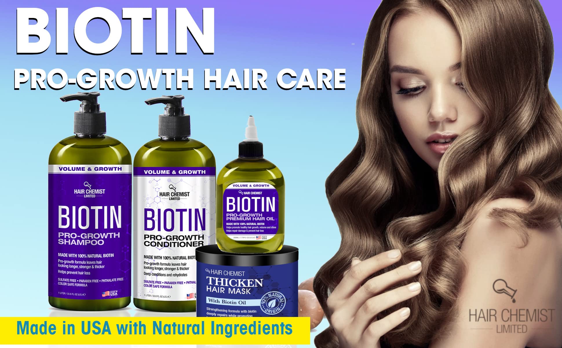 Hair Chemist Pro-Growth Shampoo & Conditioner Set with Biotin — 33.8 oz Each | Sulfate-Free & Color-Safe