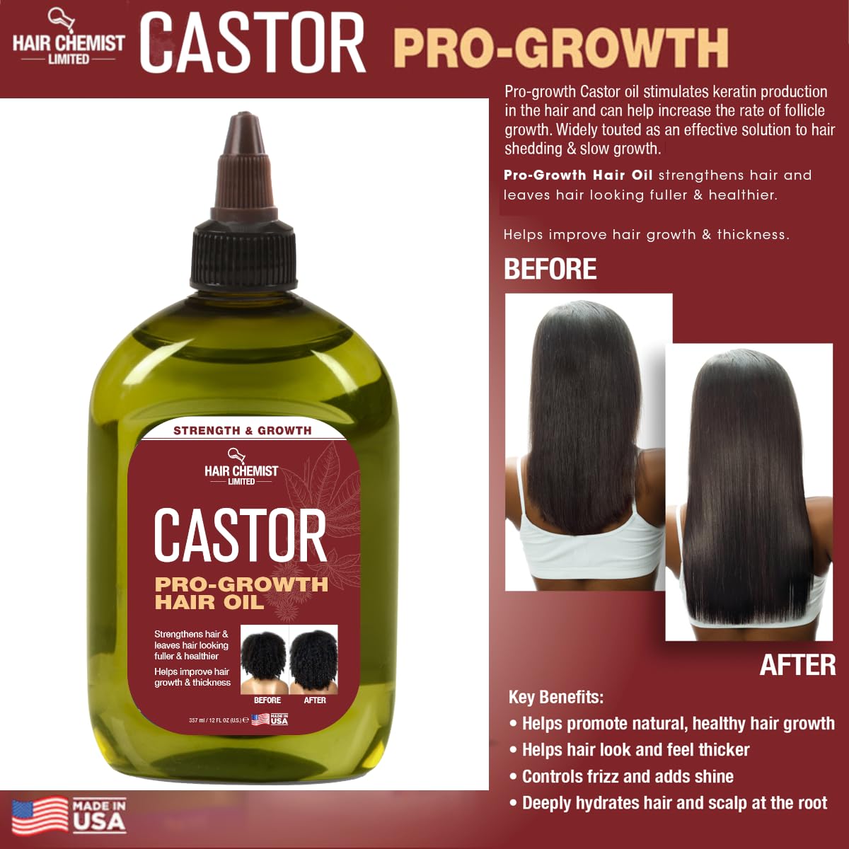 Hair Chemist Pro-Growth Castor Oil 12oz – Strengthening & Growth Support