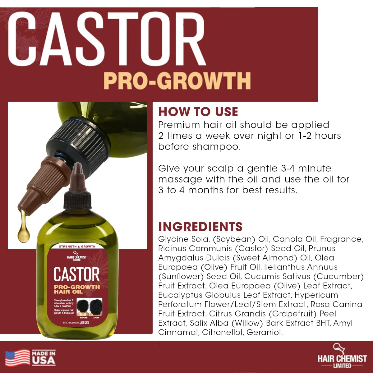 Hair Chemist Pro-Growth Castor Oil 12oz – Strengthening & Growth Support