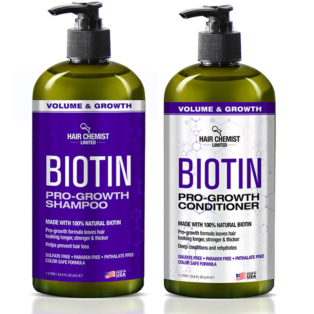 Hair Chemist Pro-Growth Shampoo & Conditioner Set with Biotin — 33.8 oz Each | Sulfate-Free & Color-Safe