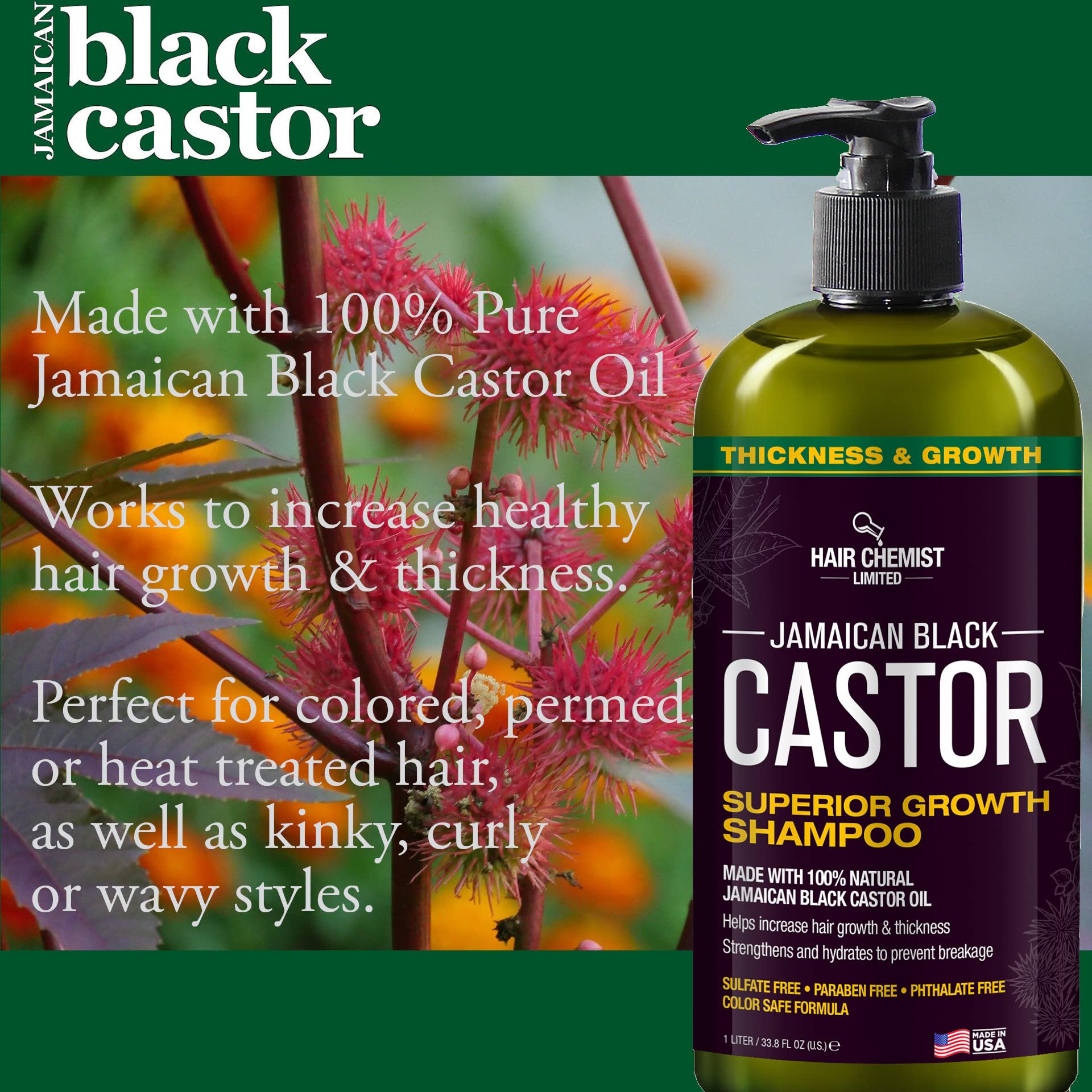 Hair Chemist Superior Growth Jamaican Black Castor Shampoo – Sulfate Free 33.8 oz