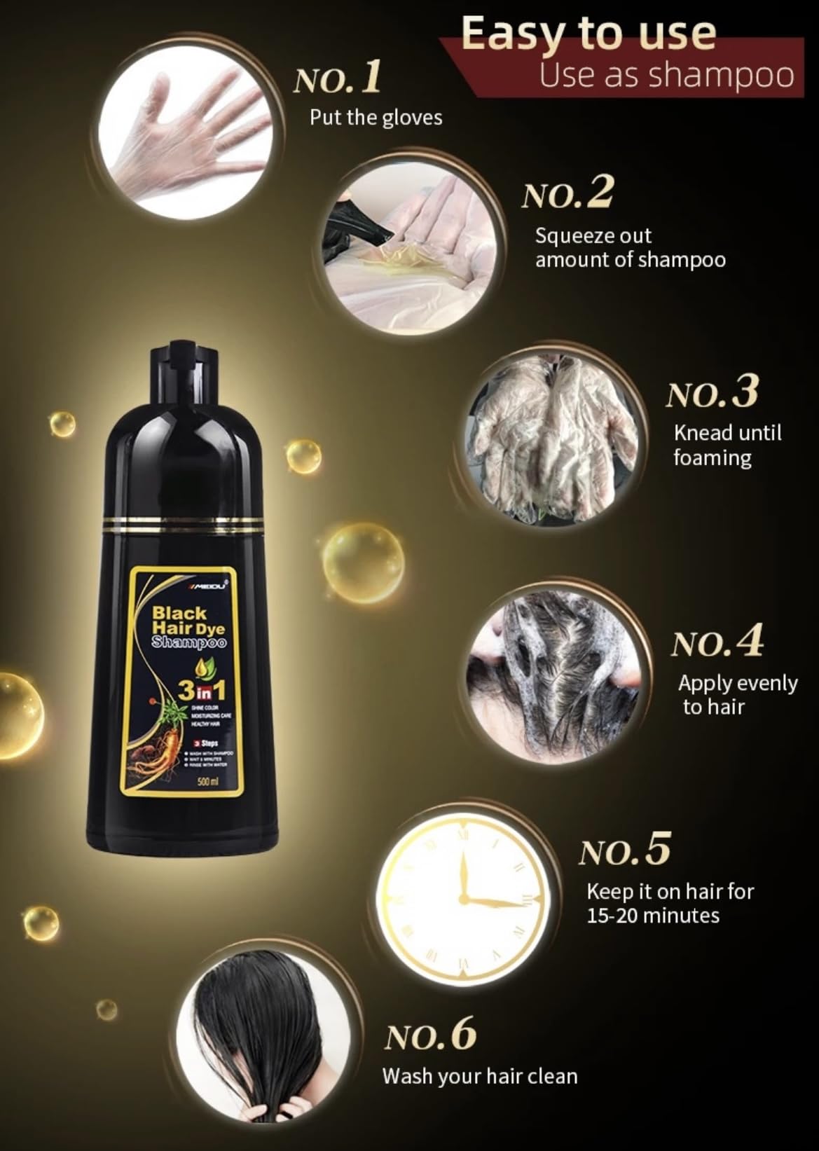 Hair Dye Color Shampoo – 7 Colors, 500mL Each (Dark Wine Red) | 3-in-1 Color, Nourishment & Scalp Care
