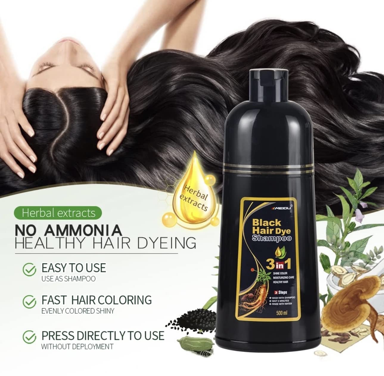 Hair Dye Color Shampoo – 7 Colors, 500mL Each (Dark Wine Red) | 3-in-1 Color, Nourishment & Scalp Care