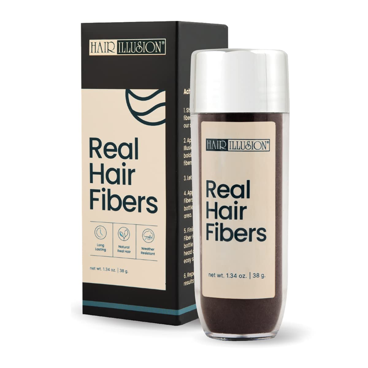 Hair Illusion - 100% Natural Human Hair Fibers for Men & Women | Premium Thickening Formula in a 38g Brown Bottle