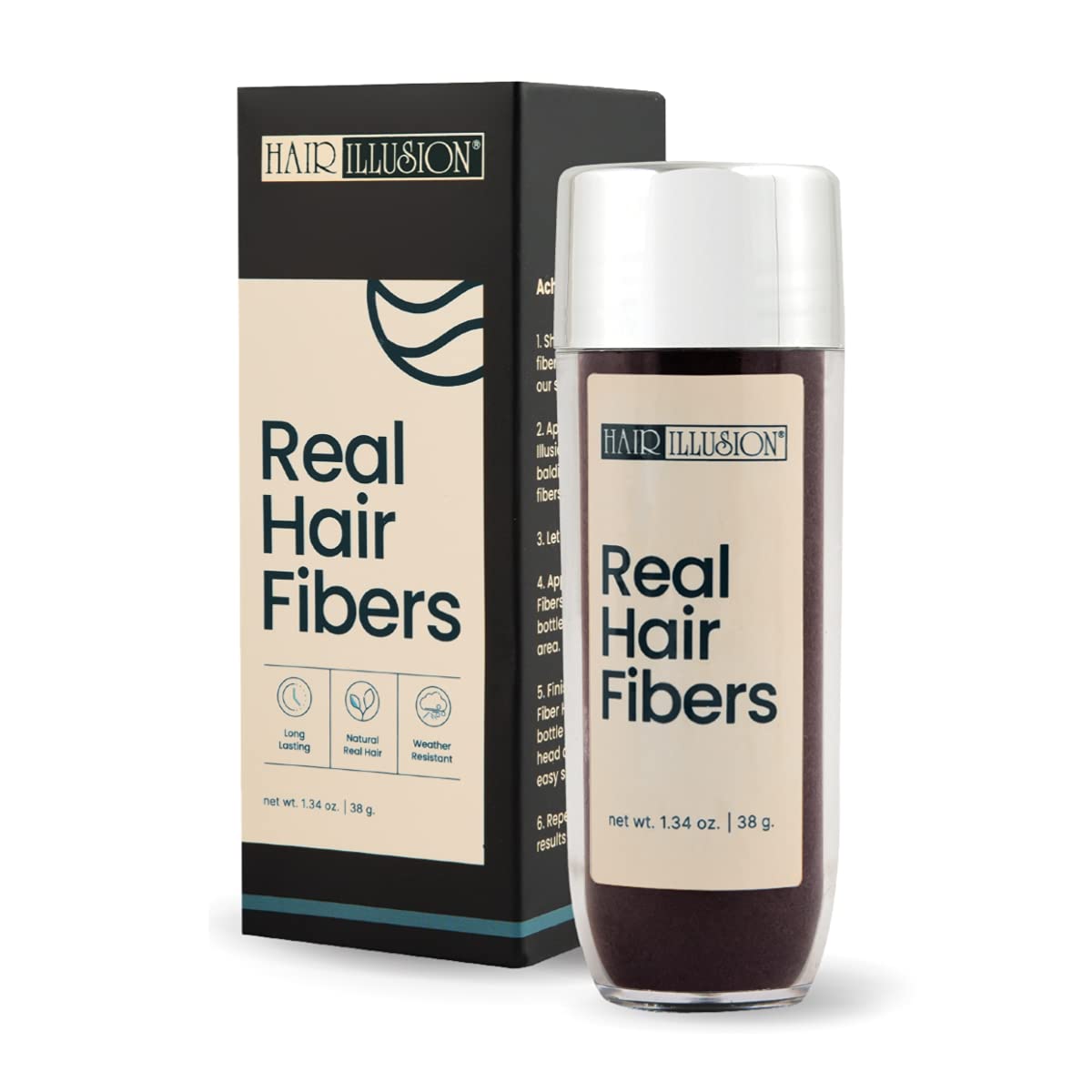 Hair Illusion Dark Brown Real Hair Fibers – 38g, Natural, Non-Synthetic for Thinning Hair