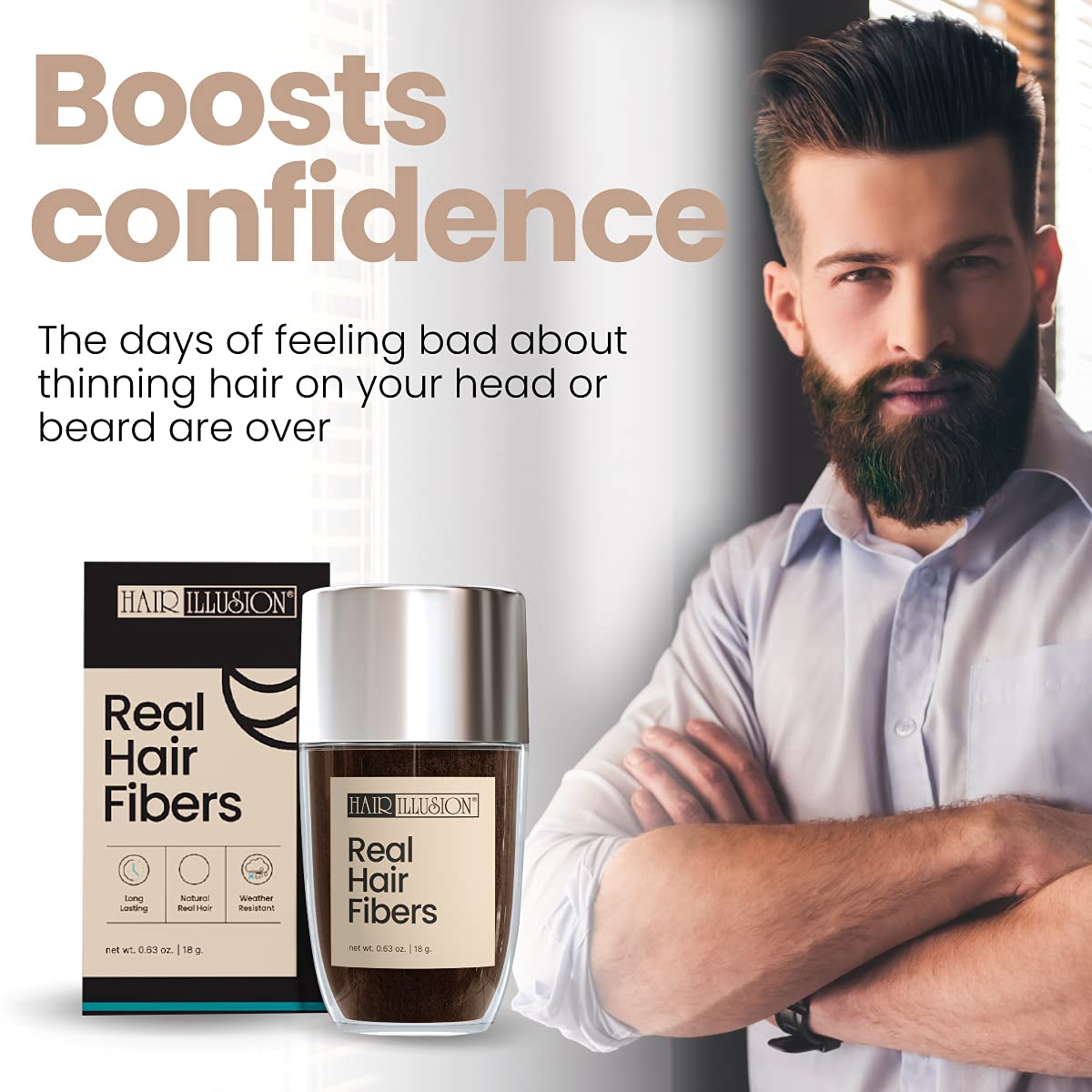 Hair Illusion Dark Brown Real Hair Fibers – 18g, Natural Thickening for Thinning Hair